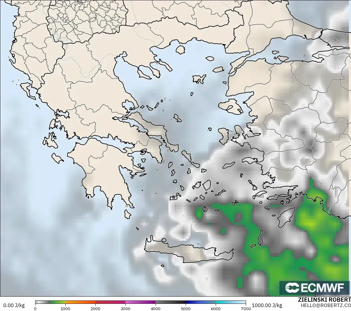 ECMWF IFS 0.25° model - Greece, CAPE