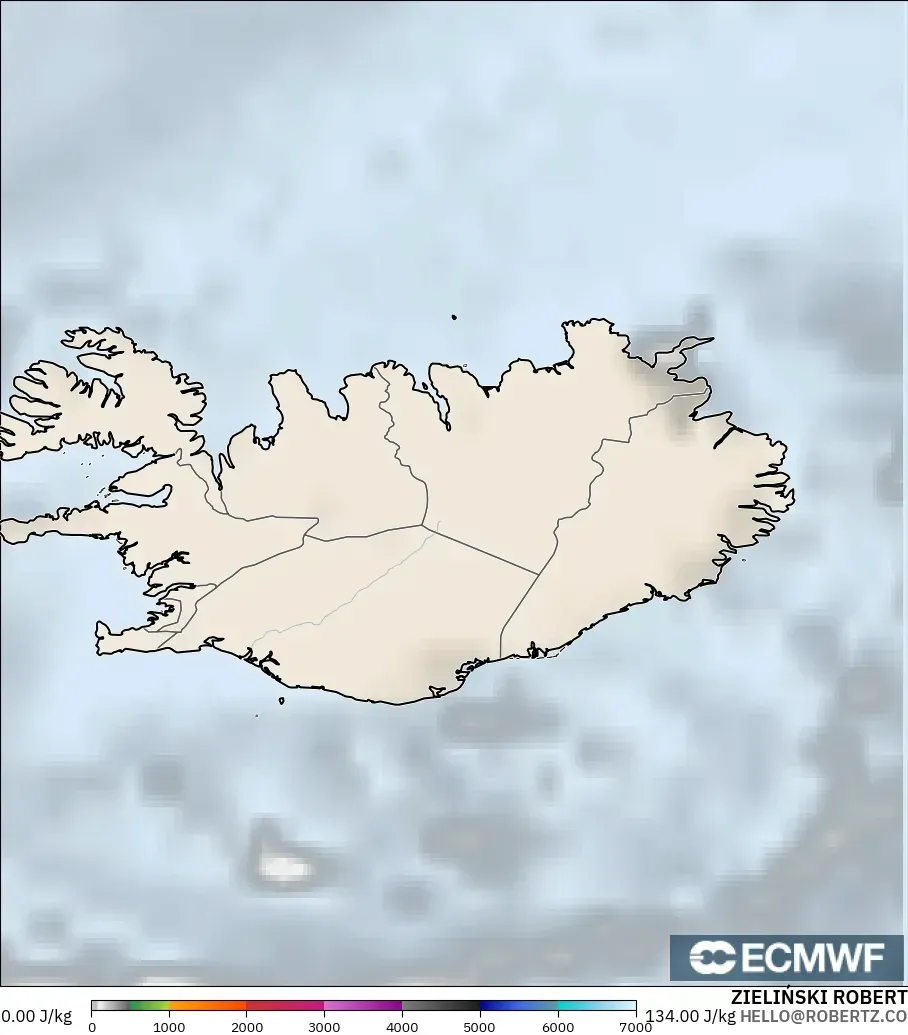 ECMWF IFS 0.25° model - Iceland, CAPE
