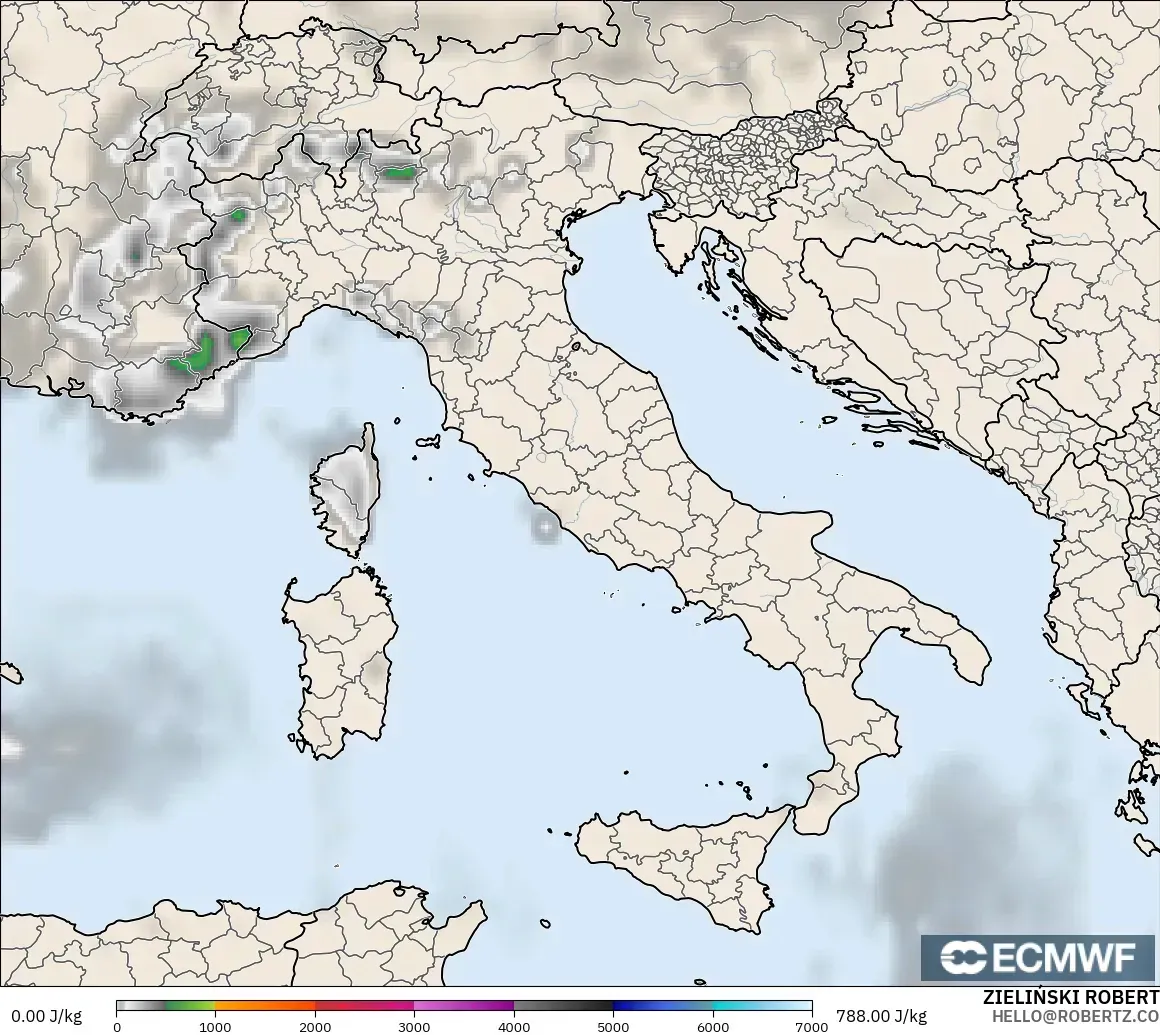 ECMWF IFS 0.25° model - Italy, CAPE