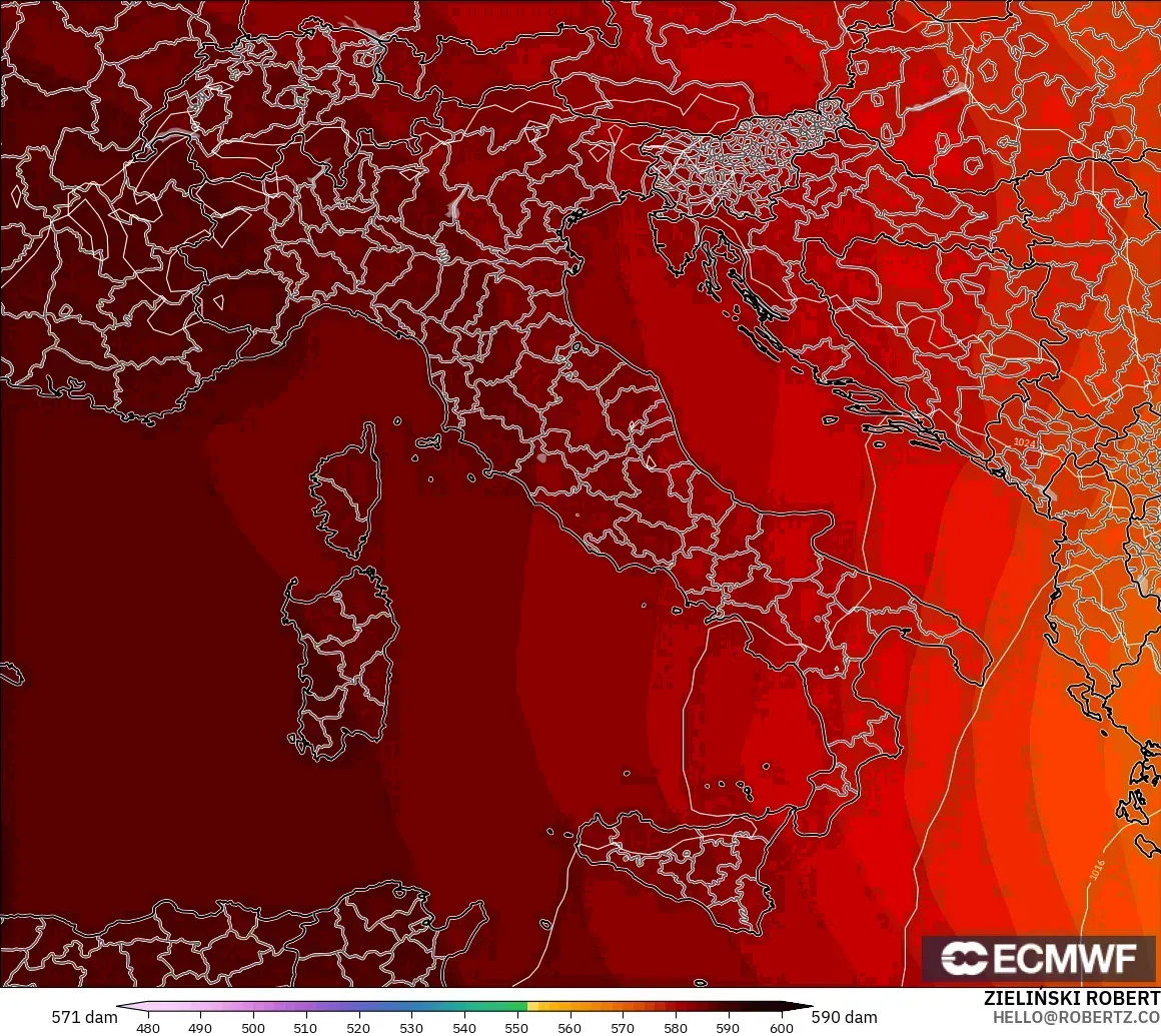 ECMWF IFS 0.25° model - Italy, Geopotential height at 500hPa