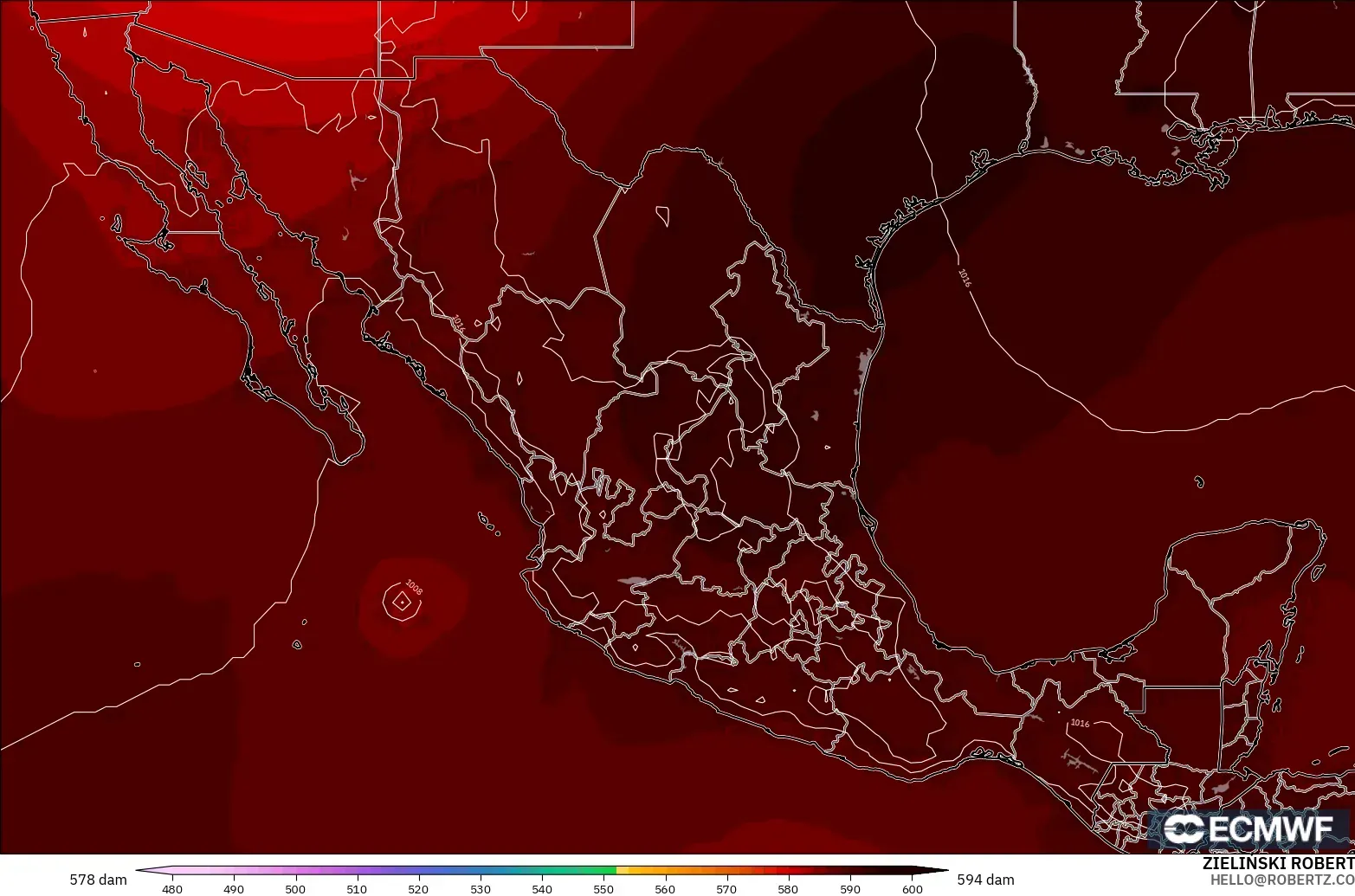ECMWF IFS 0.25° model - Mexico, Geopotential height at 500hPa