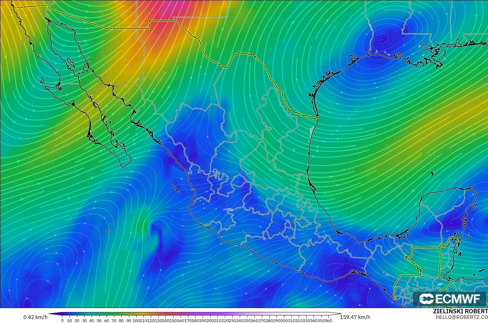 ECMWF IFS 0.25° model - Mexico, Wind at 300hPa (jet stream)