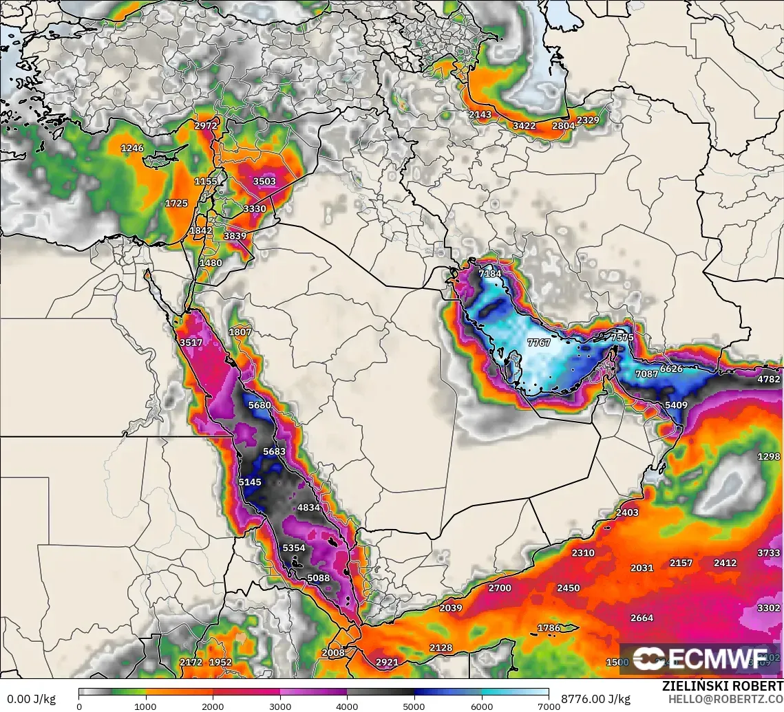 ECMWF IFS 0.25° model - Middle East, CAPE