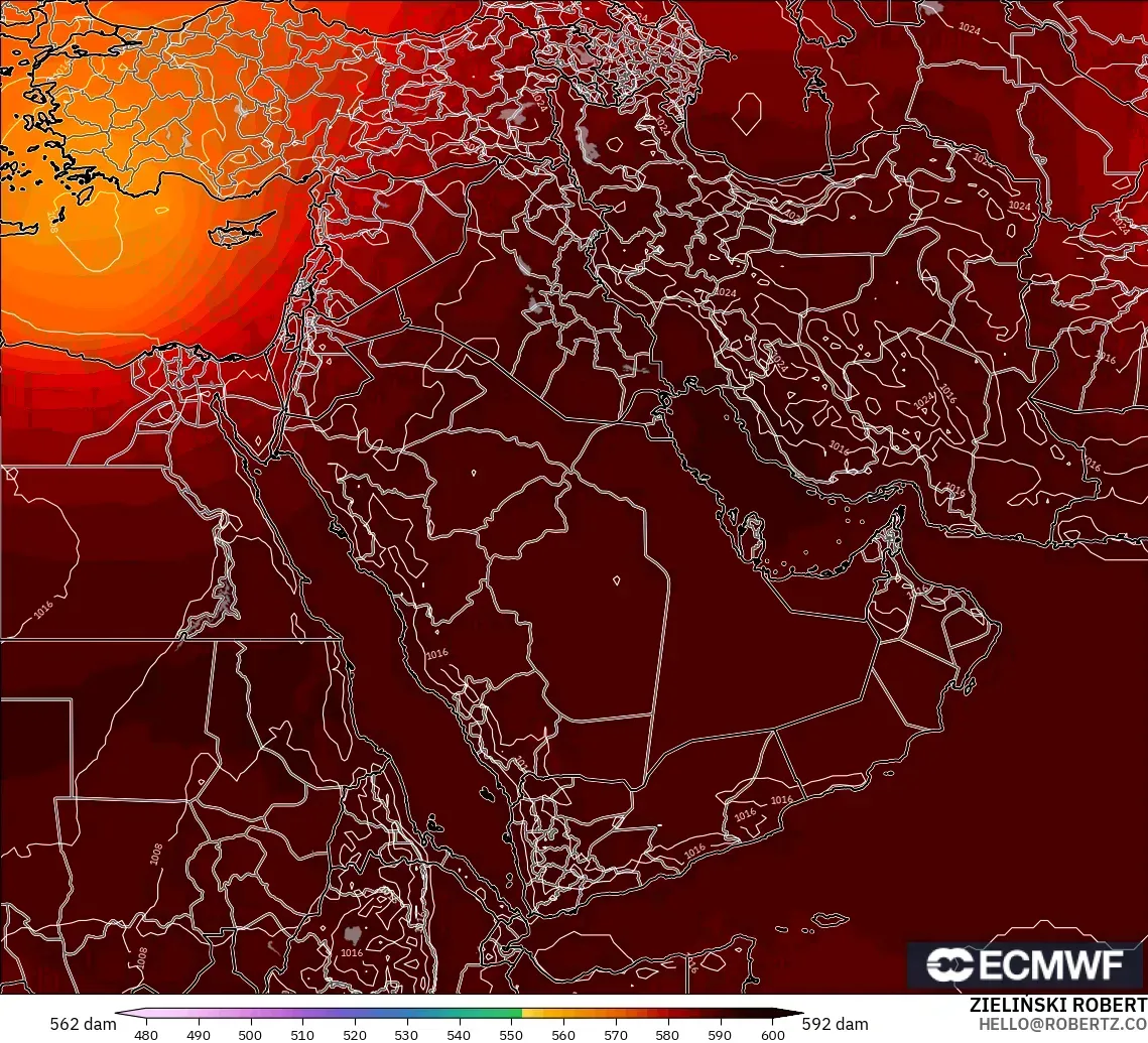ECMWF IFS 0.25° model - Middle East, Geopotential height at 500hPa