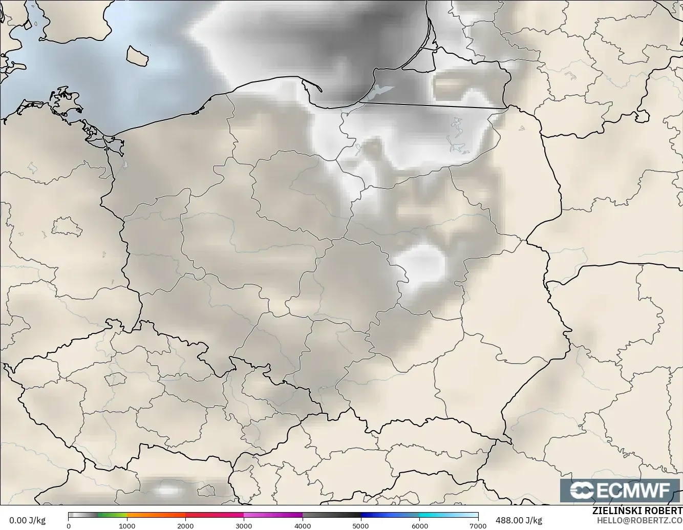 ECMWF IFS 0.25° model - Poland, CAPE