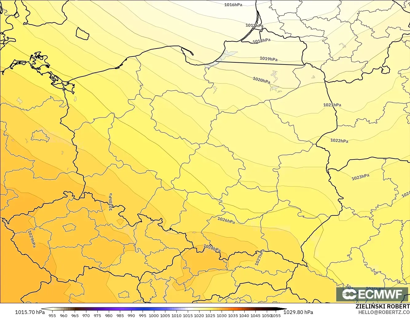 ECMWF IFS 0.25° model - Poland, Pressure