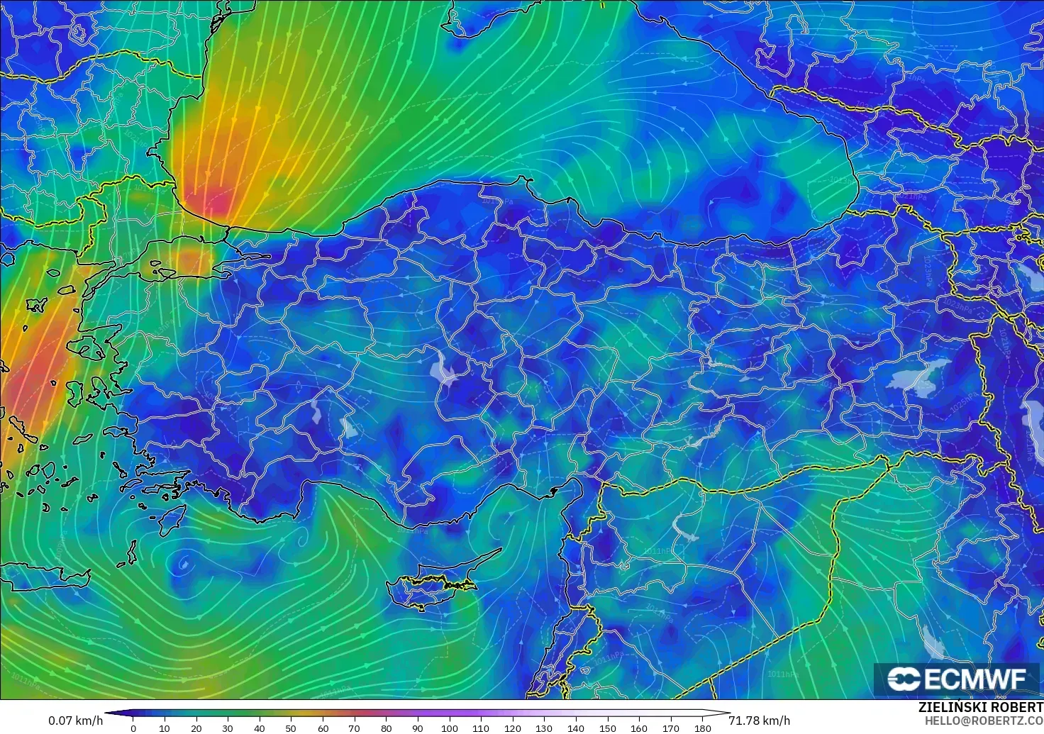 ECMWF IFS 0.25° model - Turkey, Wind at 10m