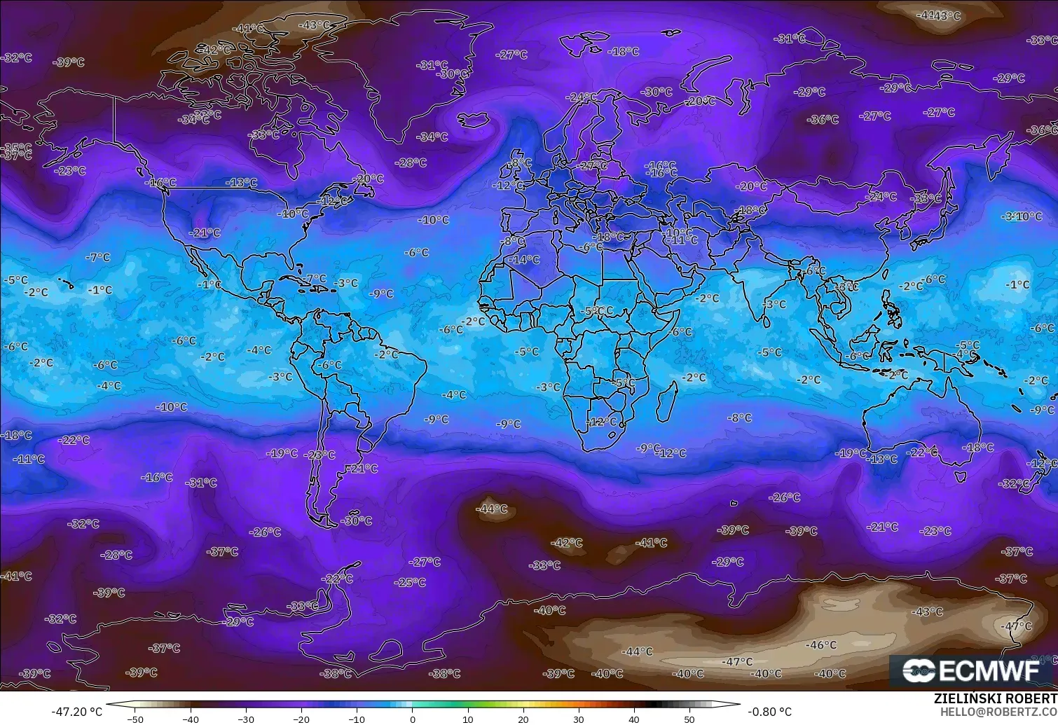ECMWF IFS 0.25° model - World, Temperature at 500hPa