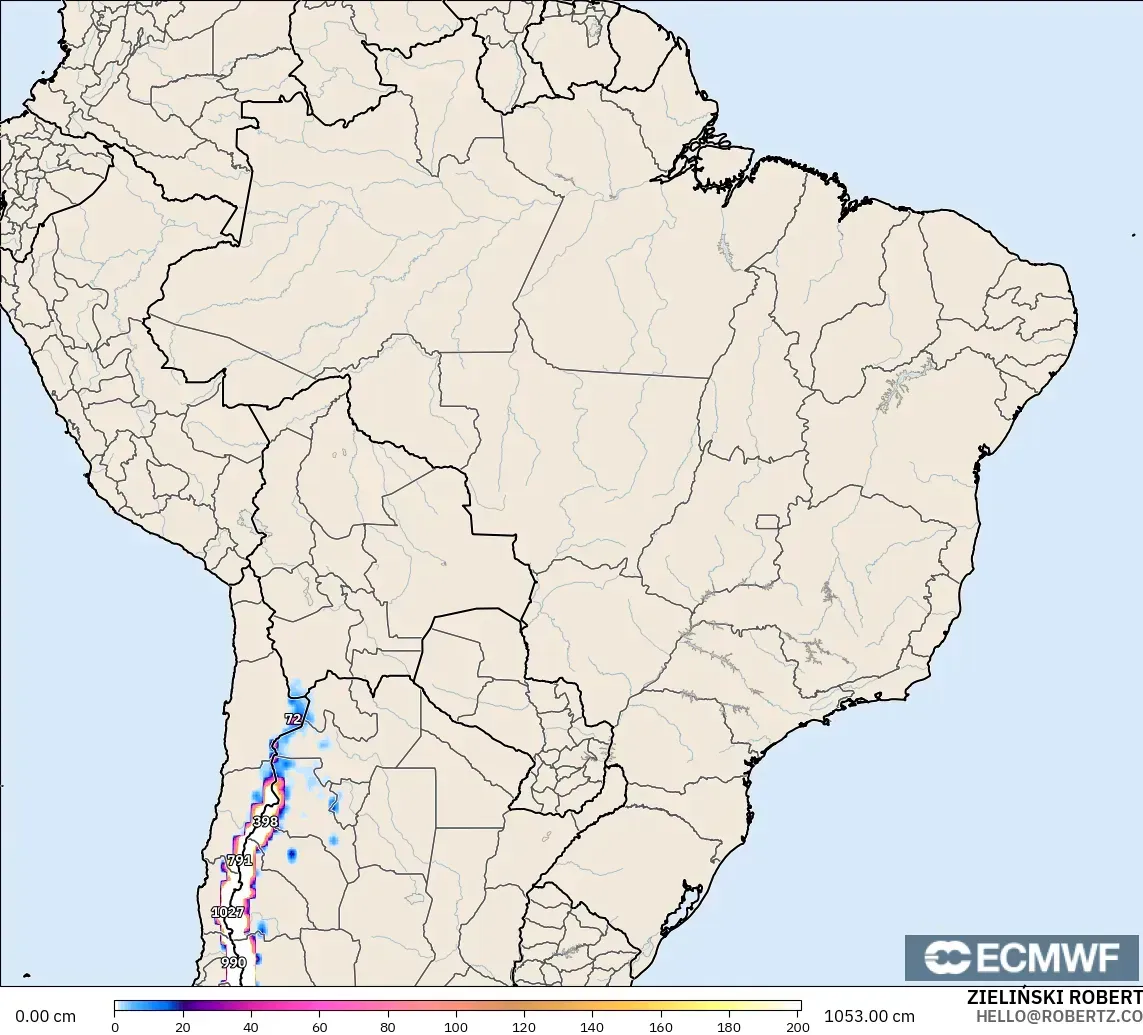 ECMWF IFS 0.25° model - Brazil, Snow Depth