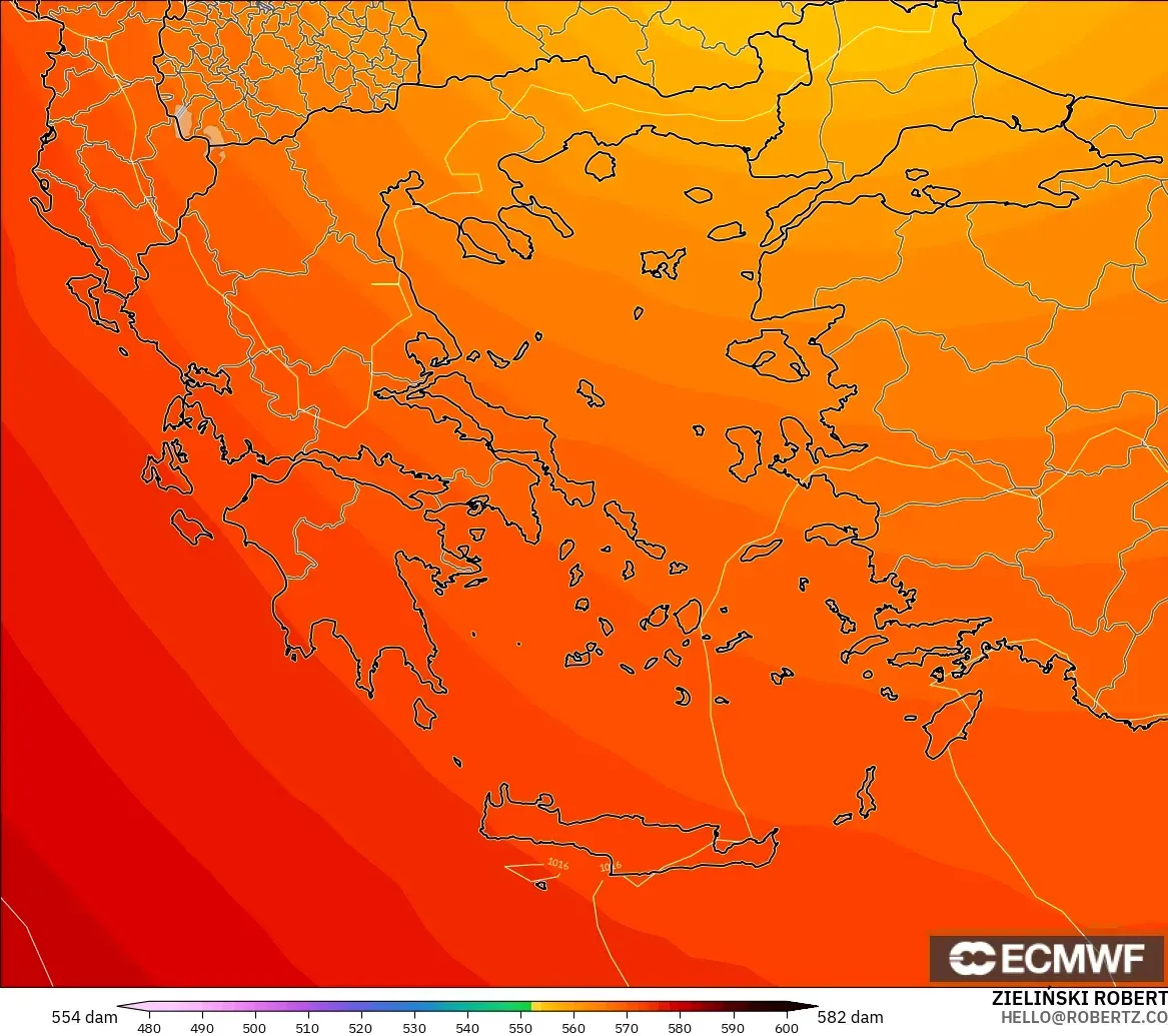 ECMWF IFS 0.25° model - Greece, Geopotential height at 500hPa
