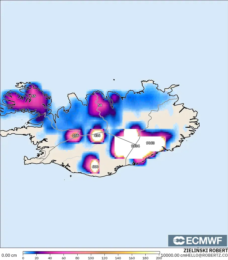 ECMWF IFS 0.25° model - Iceland, Snow Depth