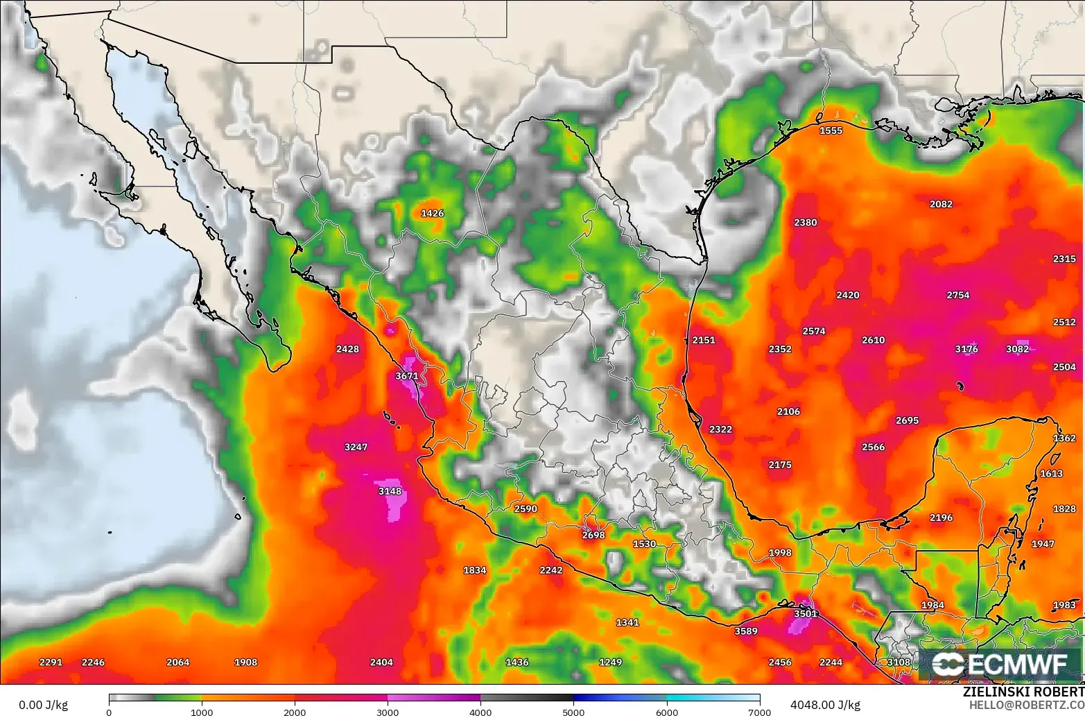 ECMWF IFS 0.25° model - Mexico, CAPE