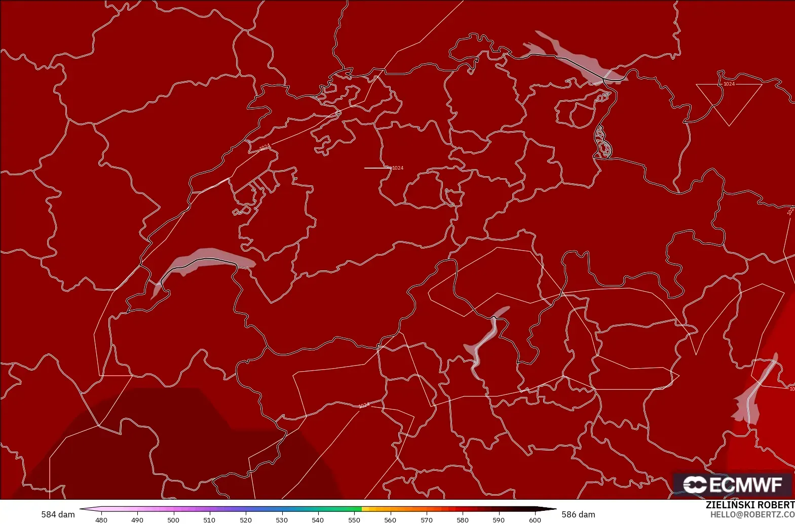 ECMWF IFS 0.25° model - Switzerland, Geopotential height at 500hPa