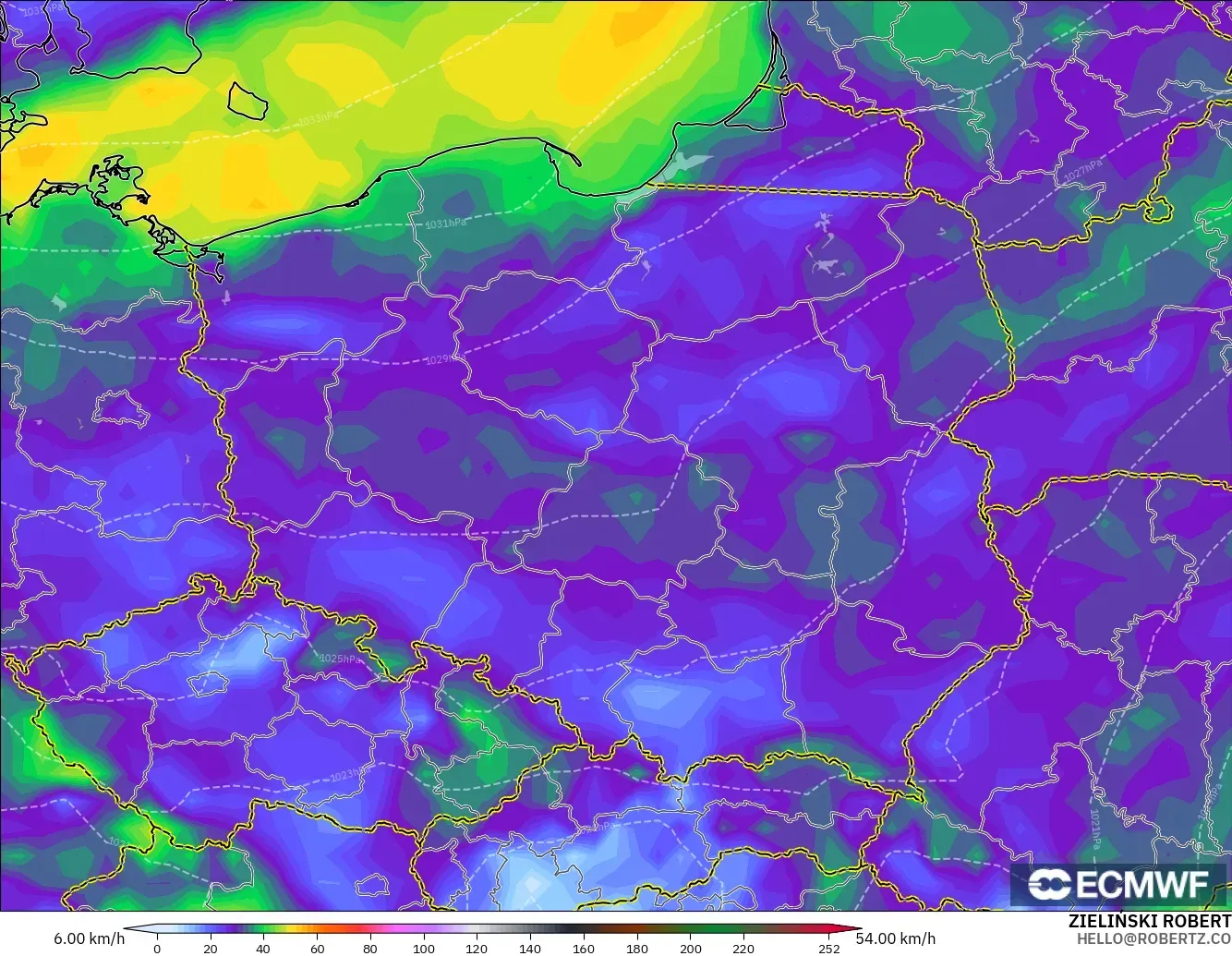 ECMWF IFS 0.25° model - Poland, Wind Gusts