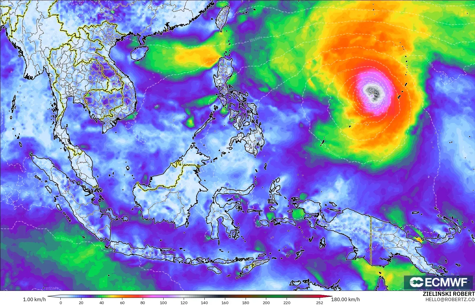 ECMWF IFS 0.25° model - South East Asia, Wind Gusts