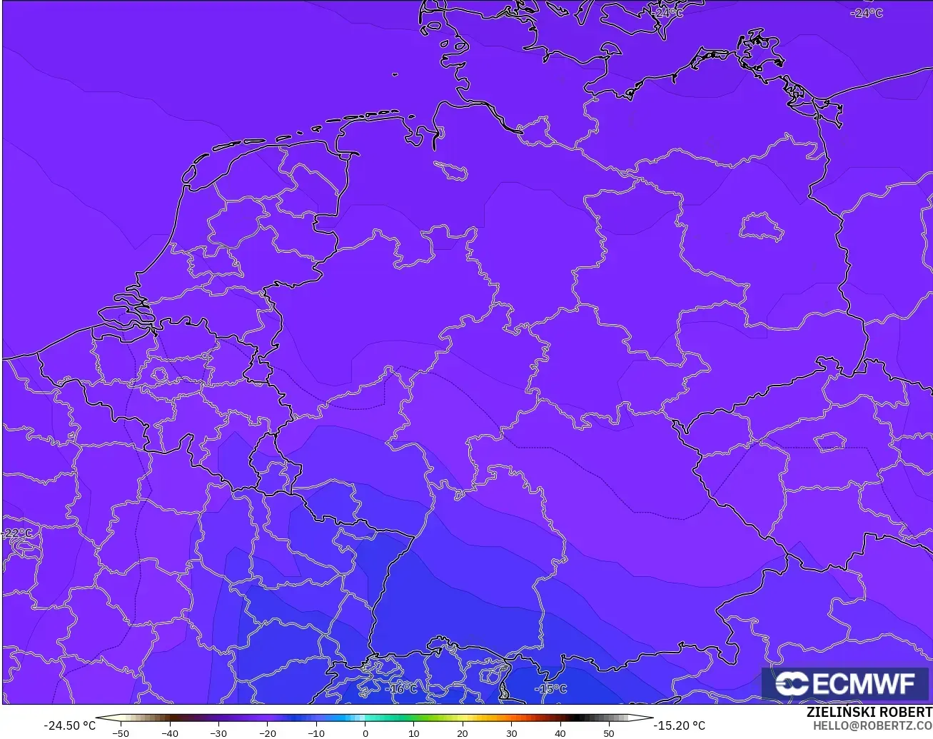 ECMWF IFS 0.25° model - Germany, Temperature at 500hPa