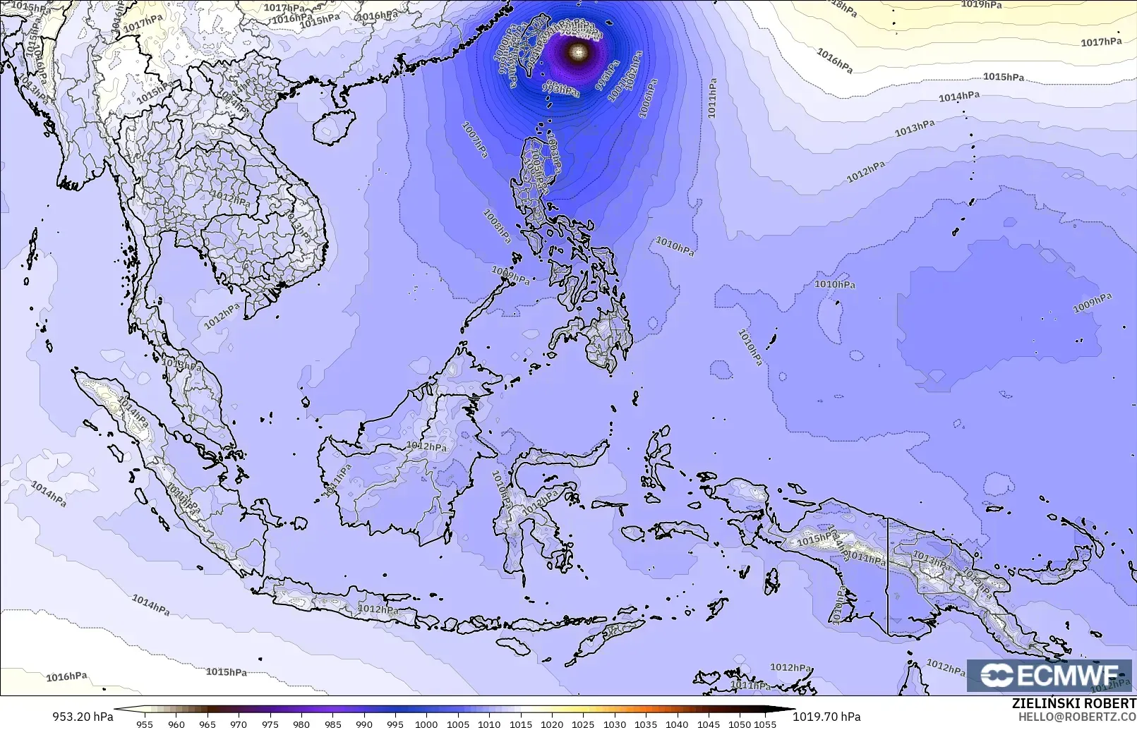 ECMWF IFS 0.25° model - South East Asia, Pressure