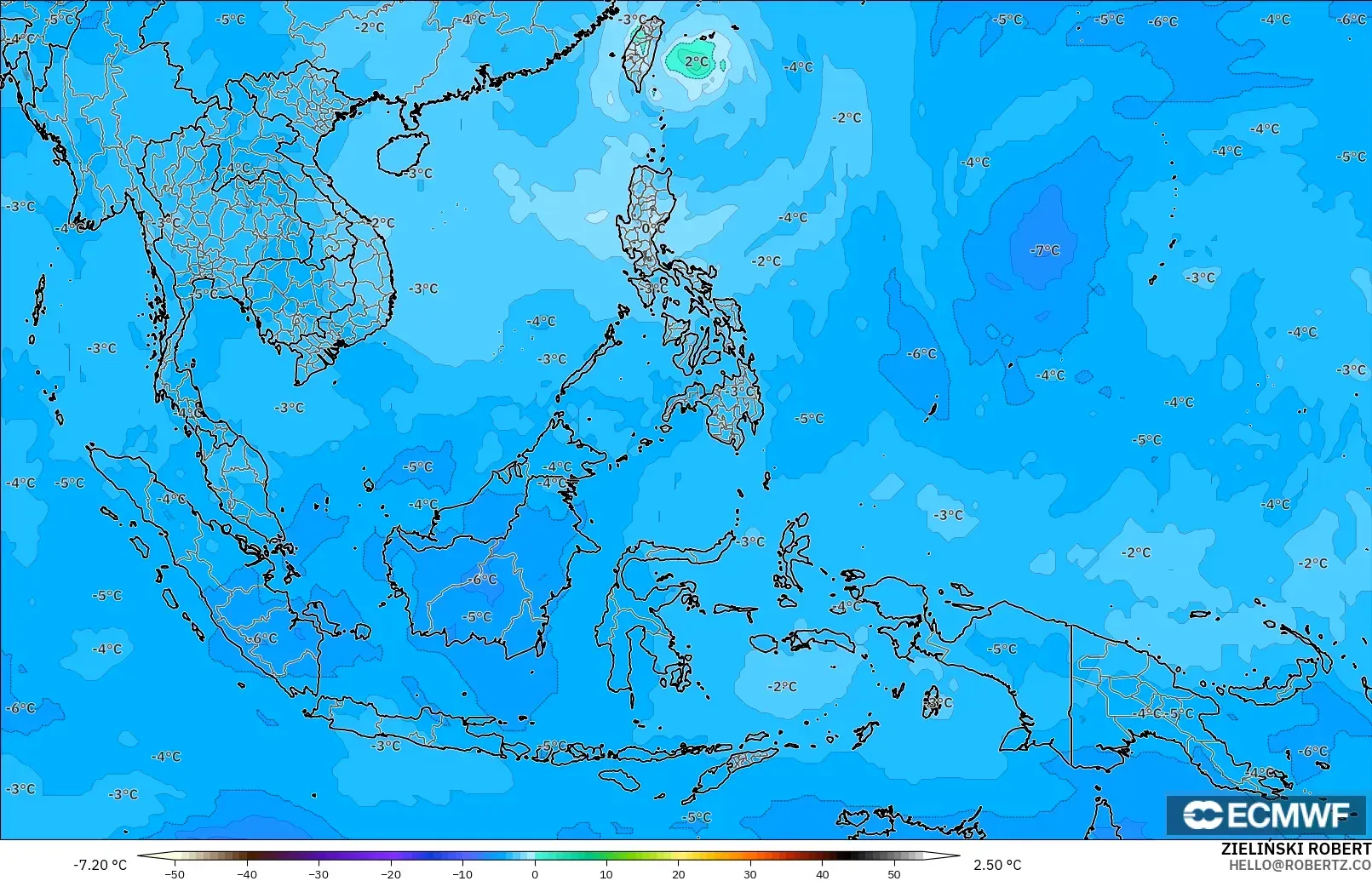 ECMWF IFS 0.25° model - South East Asia, Temperature at 500hPa