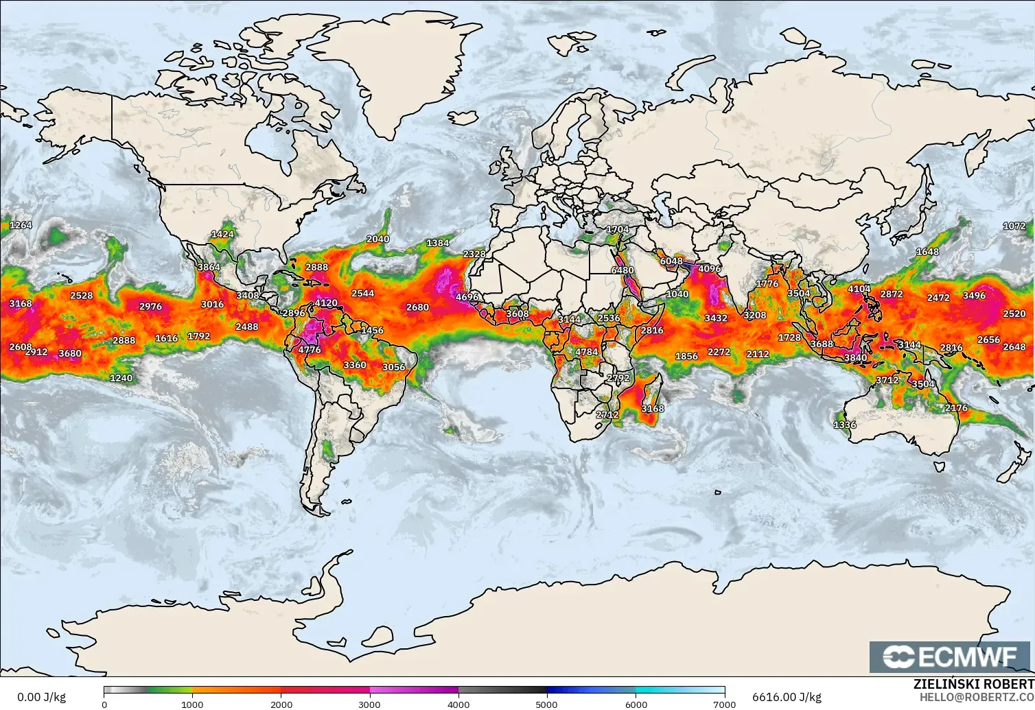 ECMWF IFS 0.25° model - World, CAPE