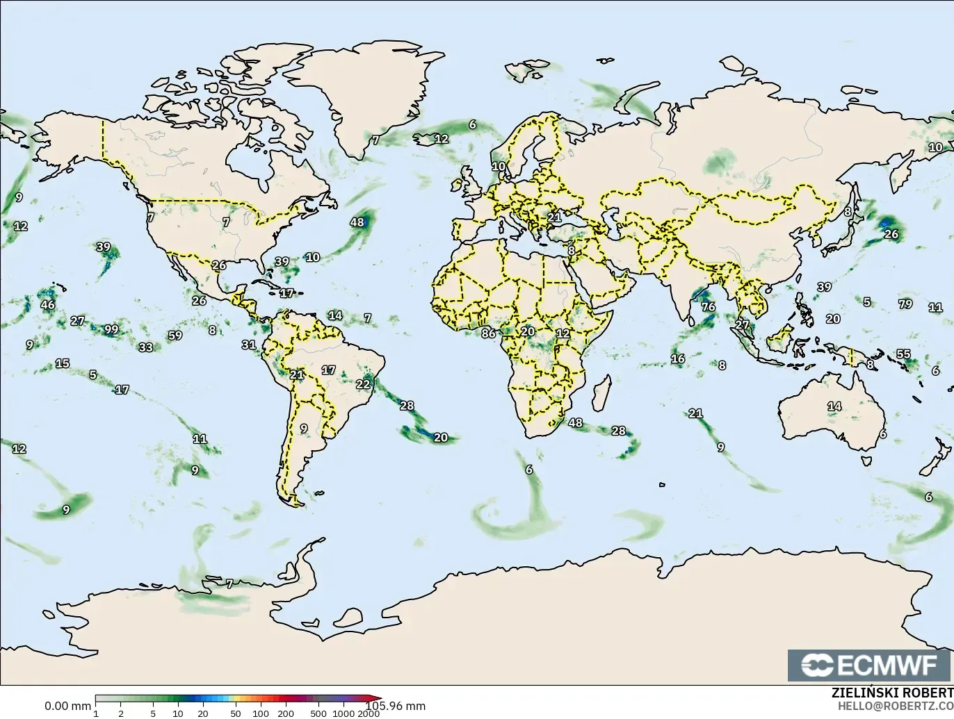 ECMWF IFS 0.25° model - World, Precipitation Accumulation