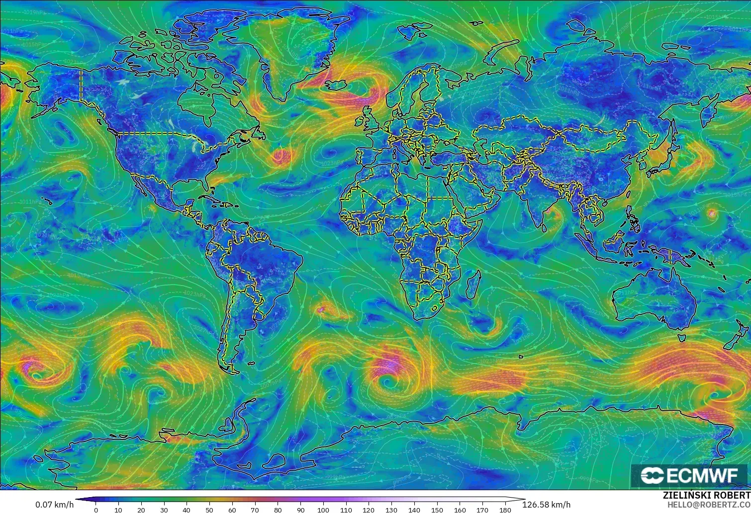 ECMWF IFS 0.25° model - World, Wind at 10m