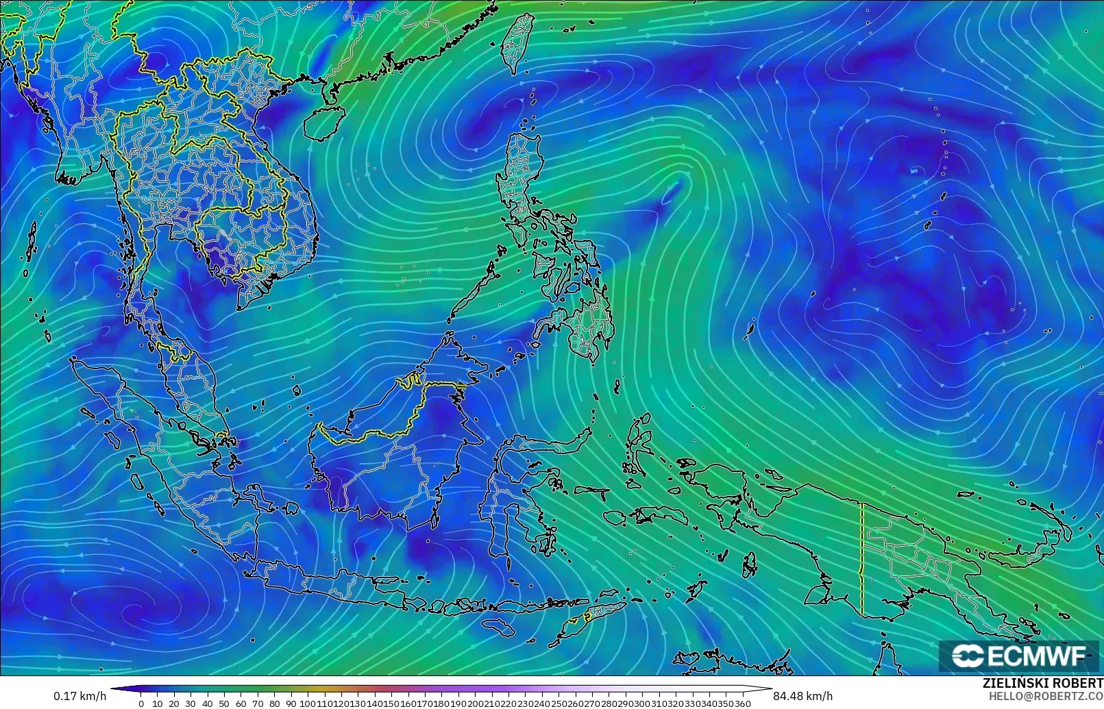 ECMWF IFS 0.25° model - South East Asia, Wind at 300hPa (jet stream)