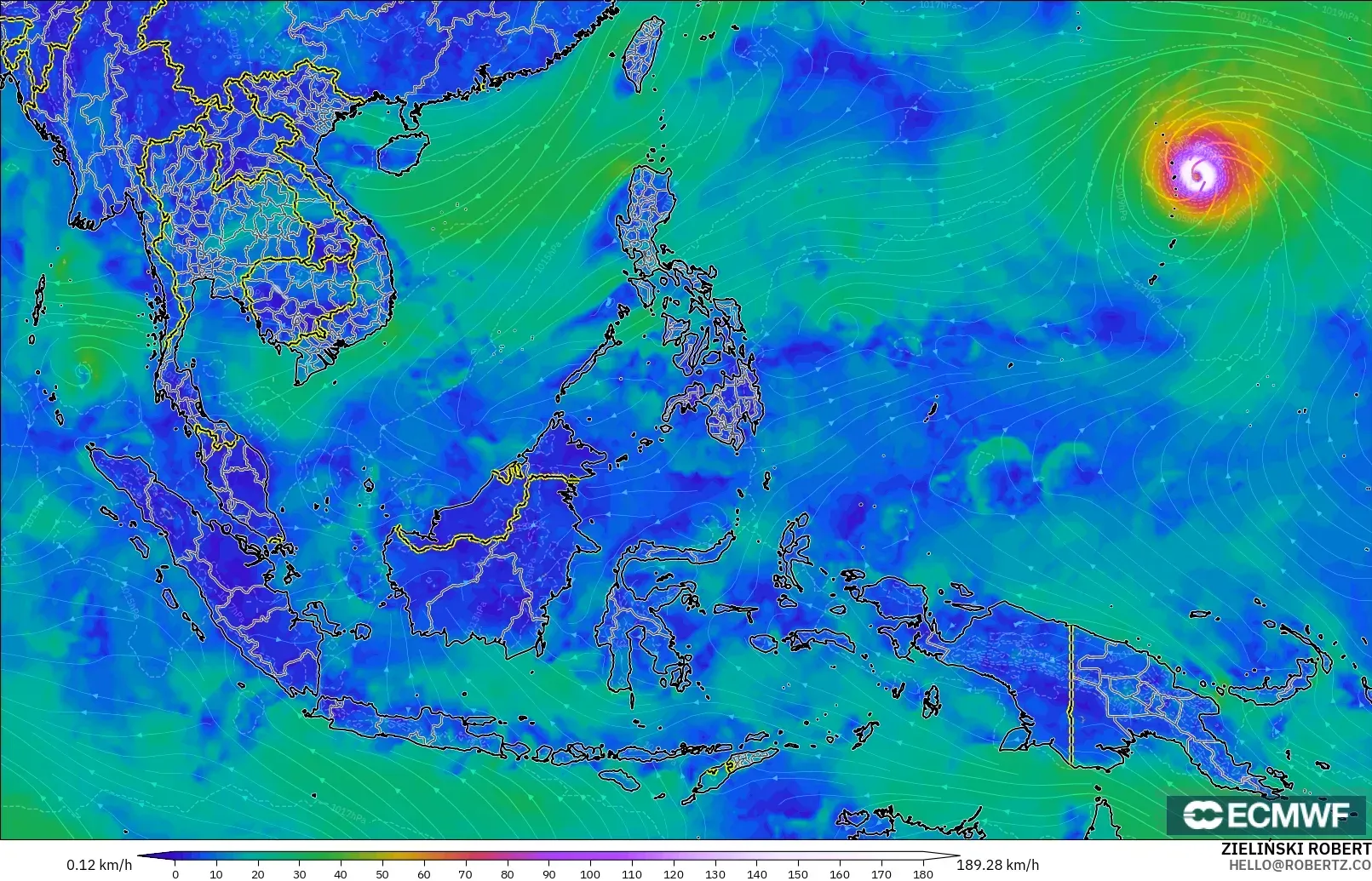 ECMWF IFS 0.25° model - South East Asia, Wind at 10m