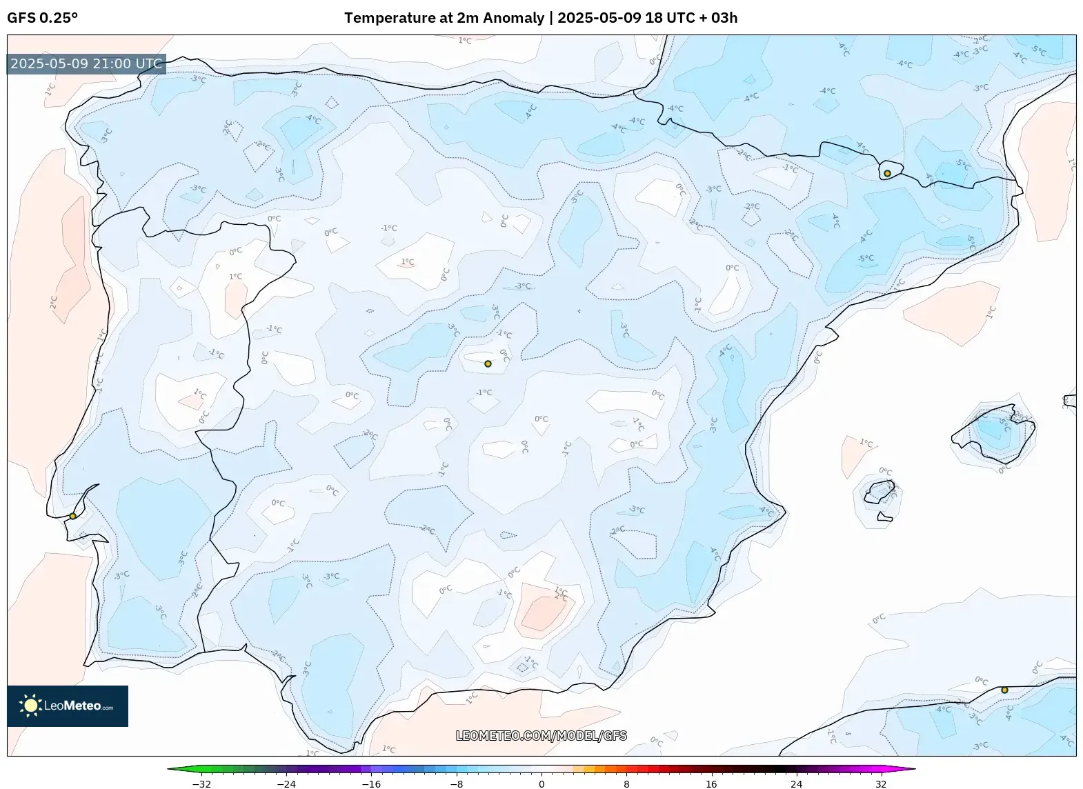 GFS - Spain, Temperature at 2m Anomaly GFS - Spain, Temperature at 2m Anomaly
