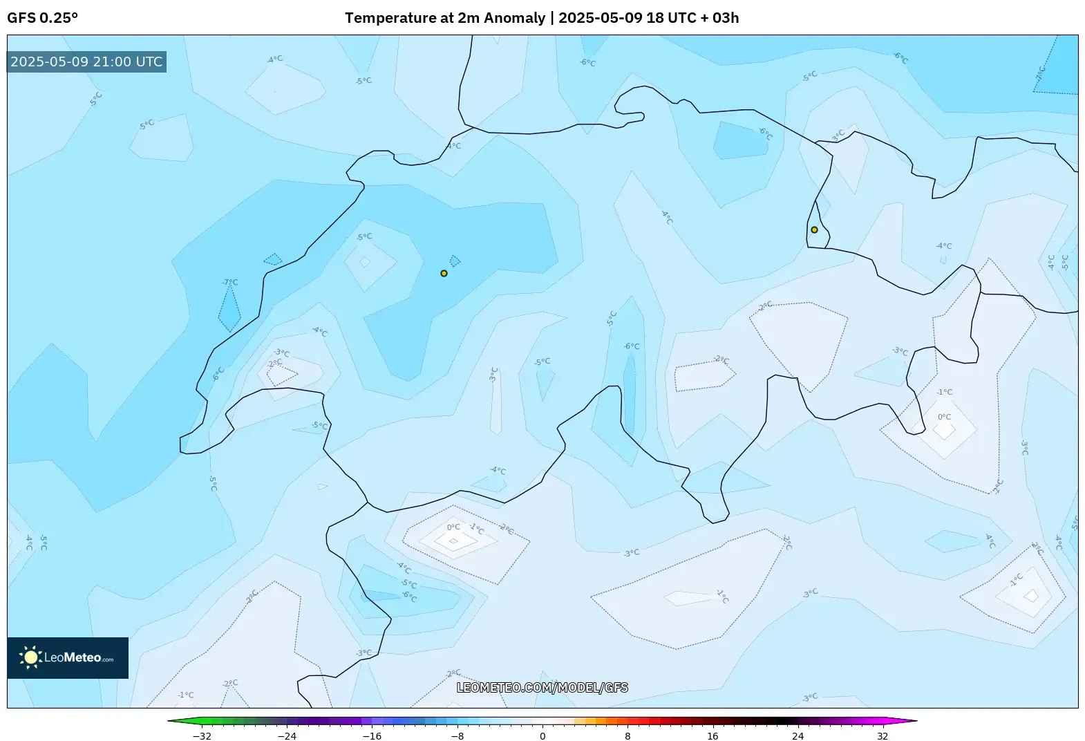 GFS - Switzerland, Temperature at 2m Anomaly GFS - Switzerland, Temperature at 2m Anomaly