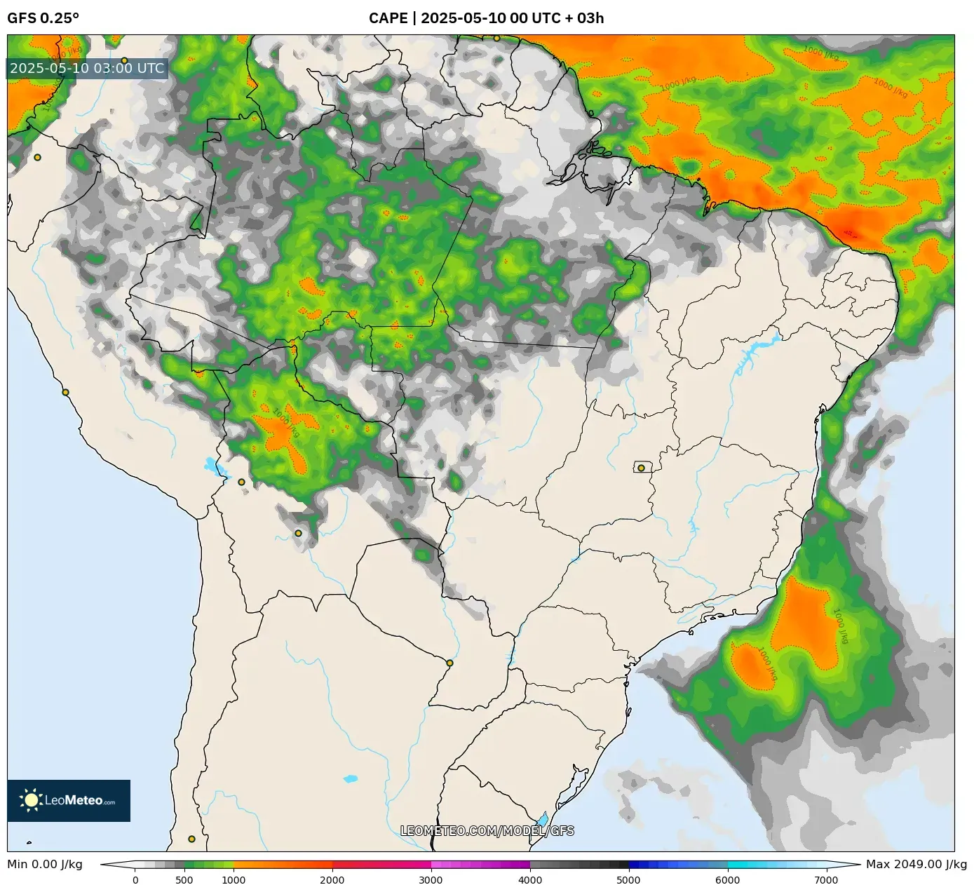 GFS - Brazil, CAPE GFS - Brazil, CAPE