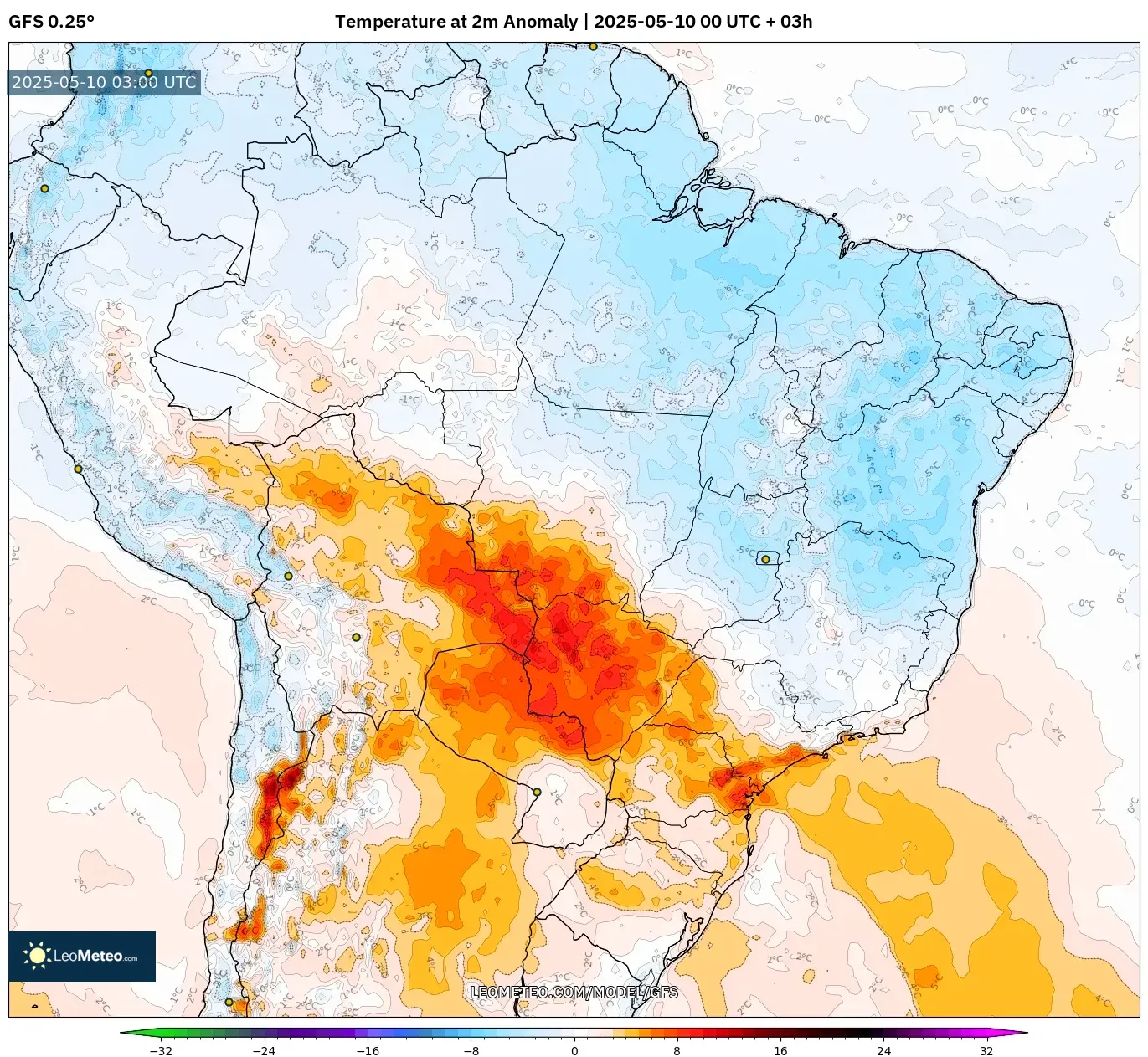 GFS - Brazil, Temperature at 2m Anomaly GFS - Brazil, Temperature at 2m Anomaly