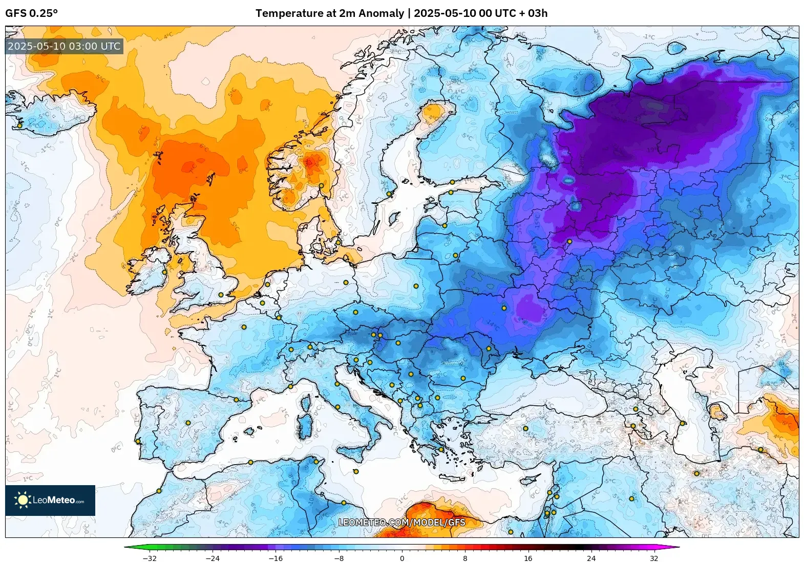 GFS - Europe, Temperature at 2m Anomaly