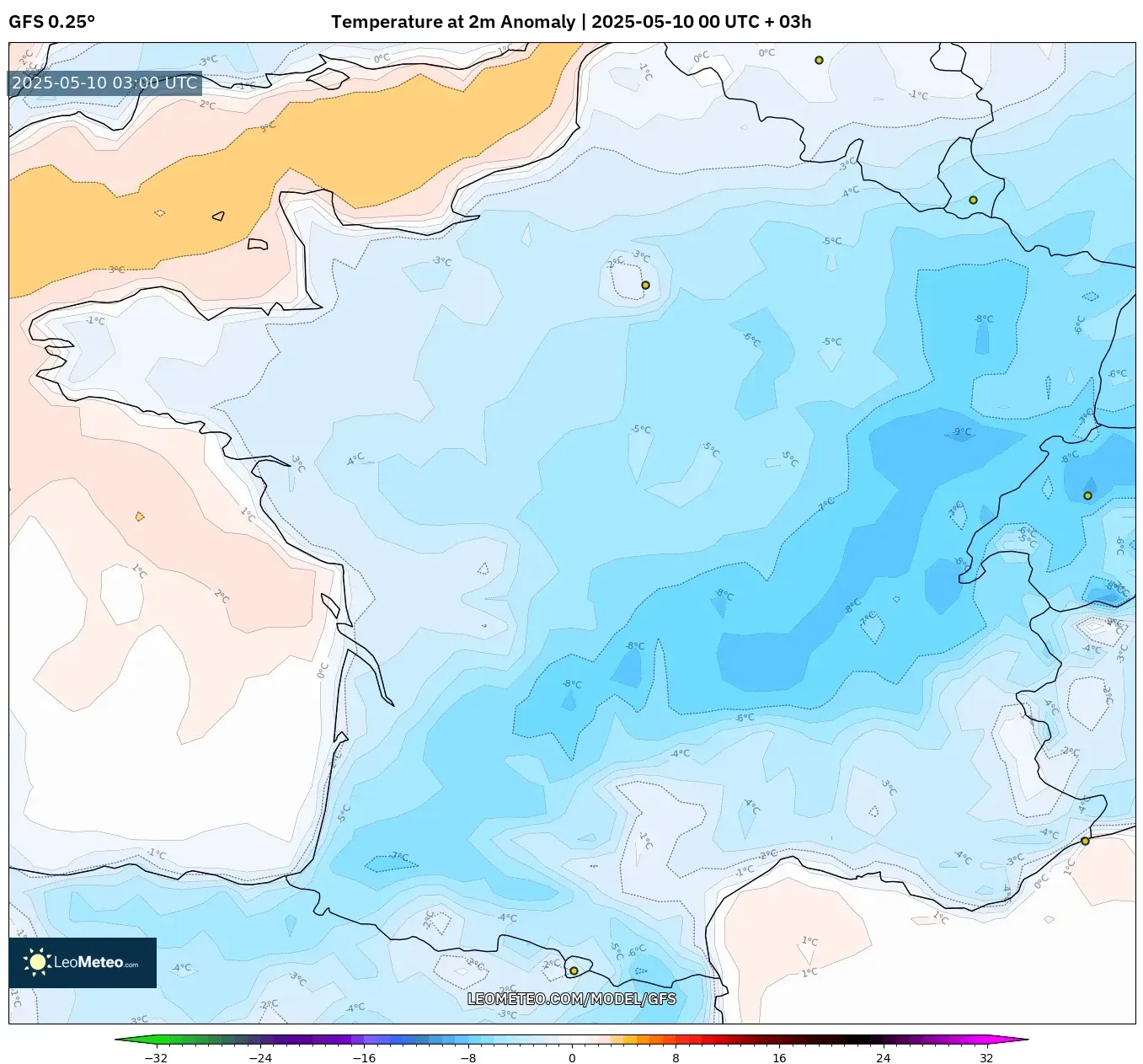 GFS - France, Temperature at 2m Anomaly GFS - France, Temperature at 2m Anomaly