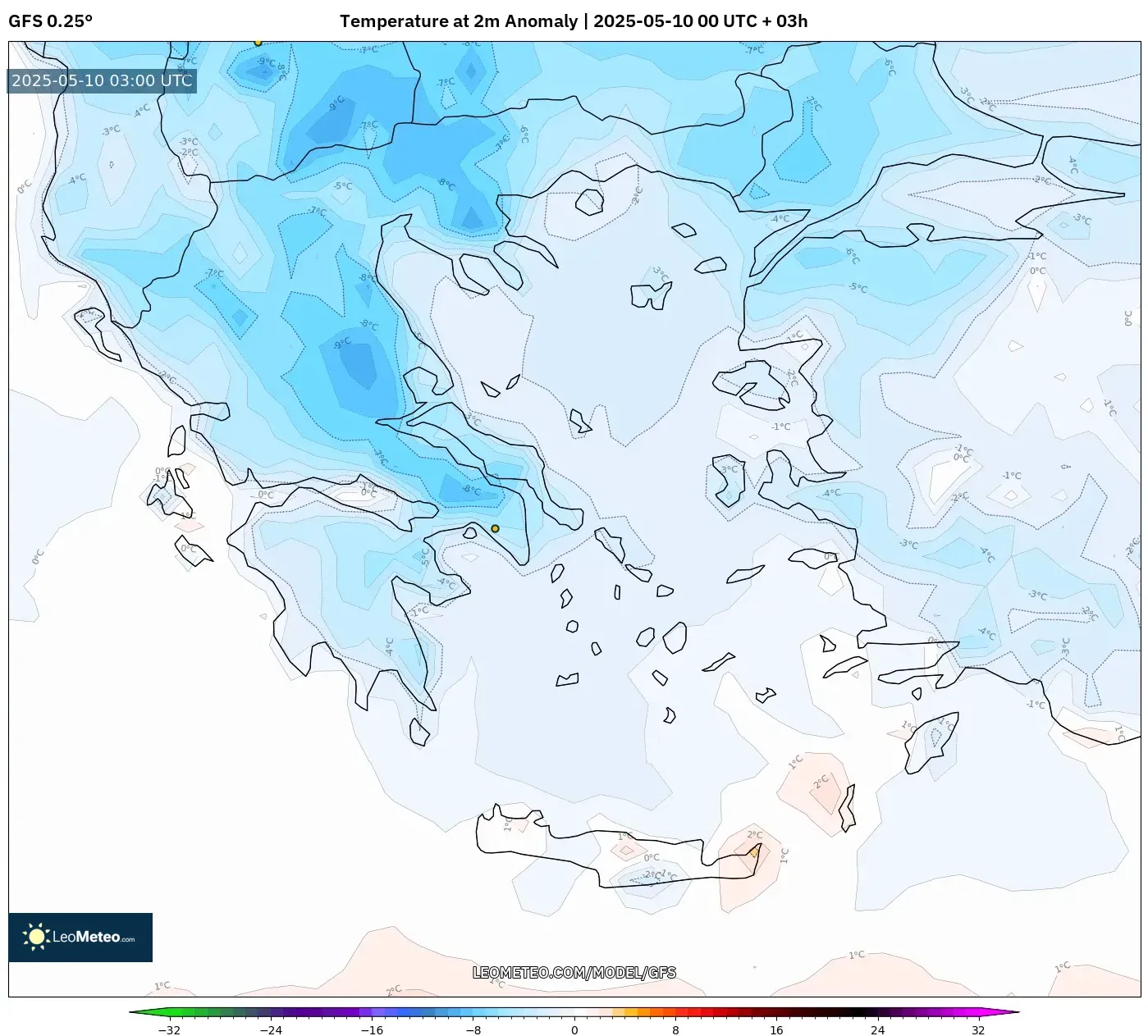 GFS - Greece, Temperature at 2m Anomaly GFS - Greece, Temperature at 2m Anomaly