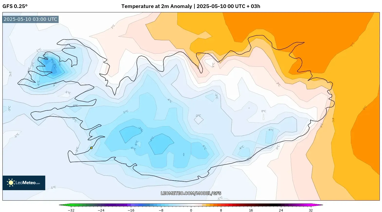 GFS - Iceland, Temperature at 2m Anomaly GFS - Iceland, Temperature at 2m Anomaly