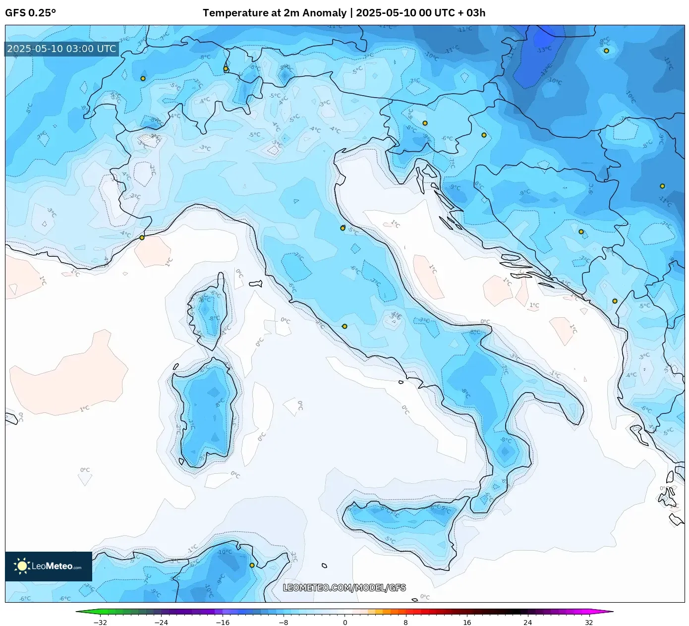 GFS - Italy, Temperature at 2m Anomaly GFS - Italy, Temperature at 2m Anomaly