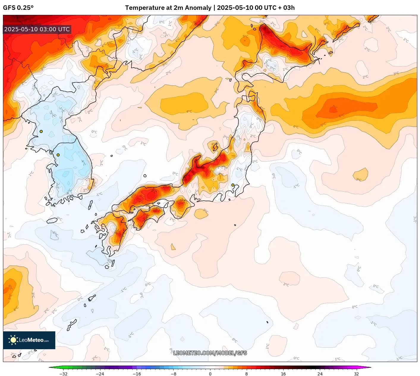 GFS - Japan, Temperature at 2m Anomaly GFS - Japan, Temperature at 2m Anomaly