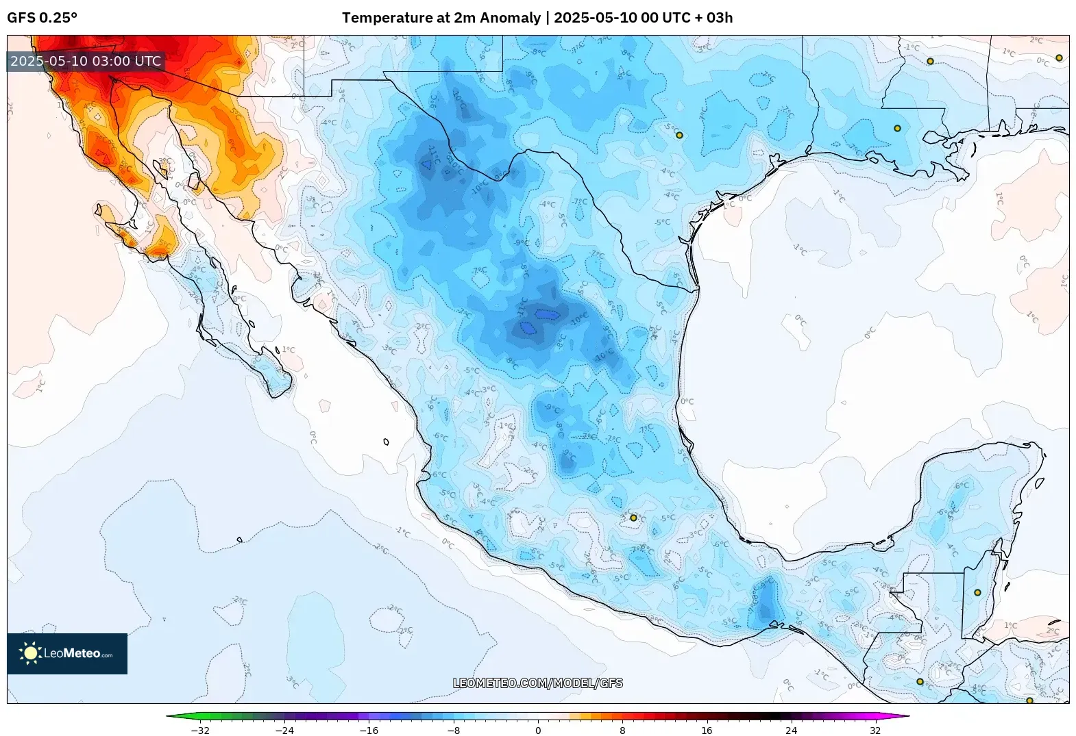 GFS - Mexico, Temperature at 2m Anomaly GFS - Mexico, Temperature at 2m Anomaly