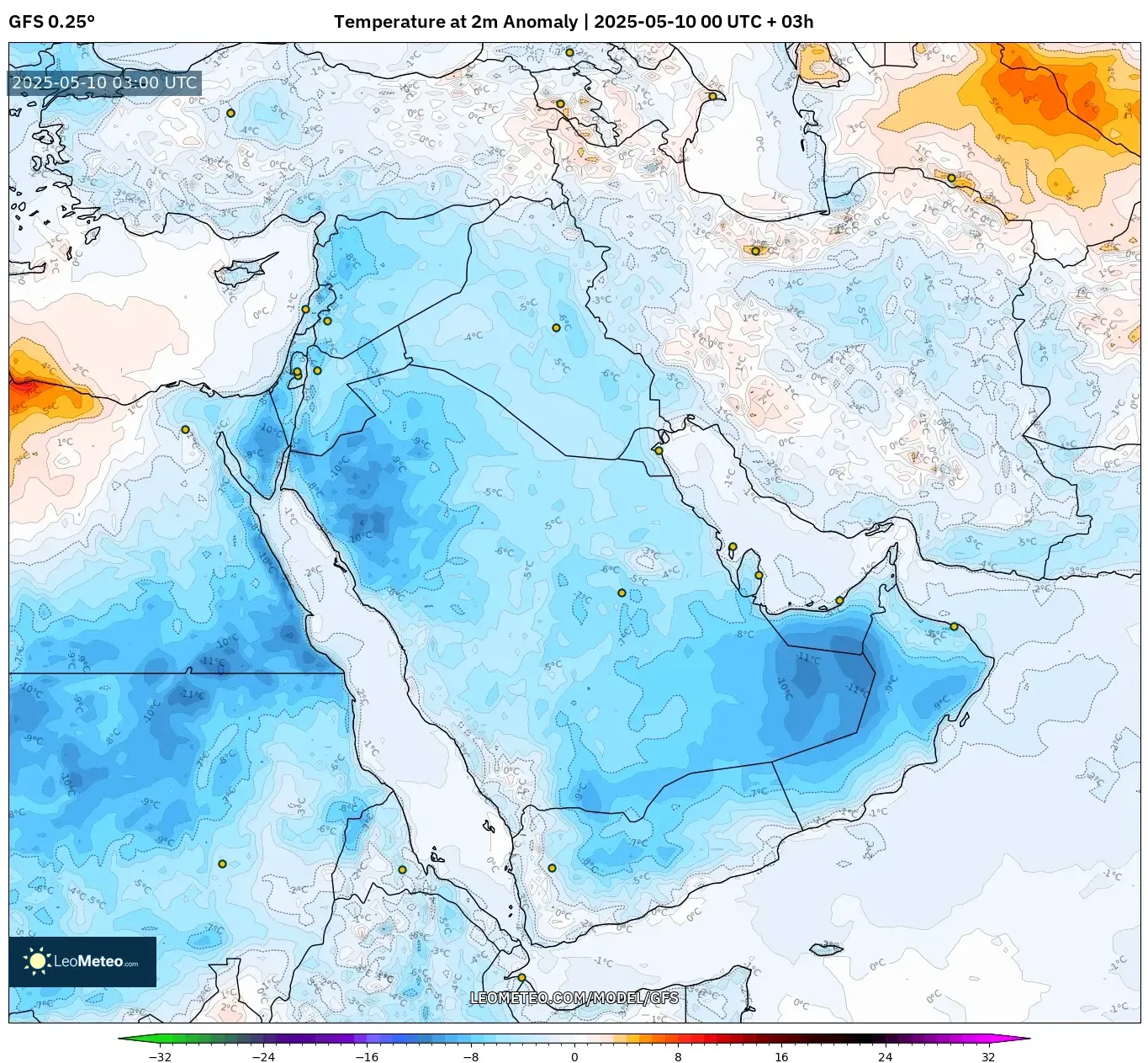 GFS - Middle East, Temperature at 2m Anomaly GFS - Middle East, Temperature at 2m Anomaly