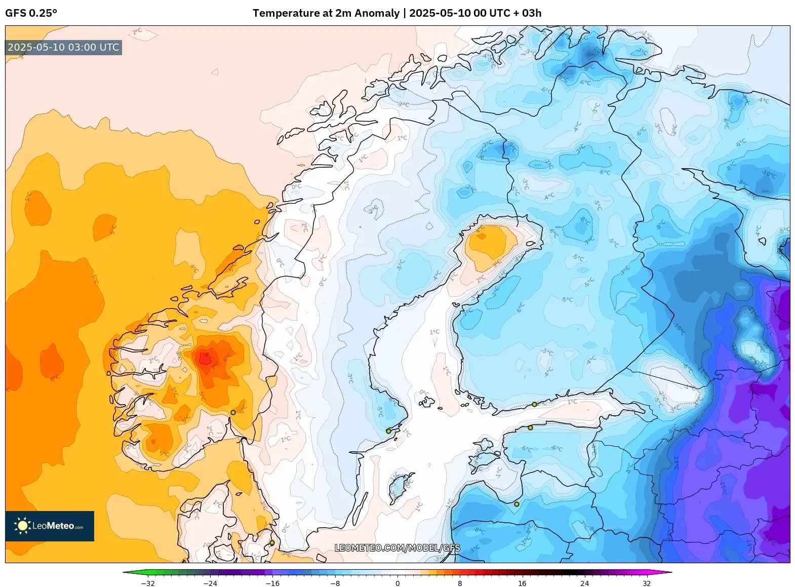 GFS - Scandinavia, Temperature at 2m Anomaly GFS - Scandinavia, Temperature at 2m Anomaly