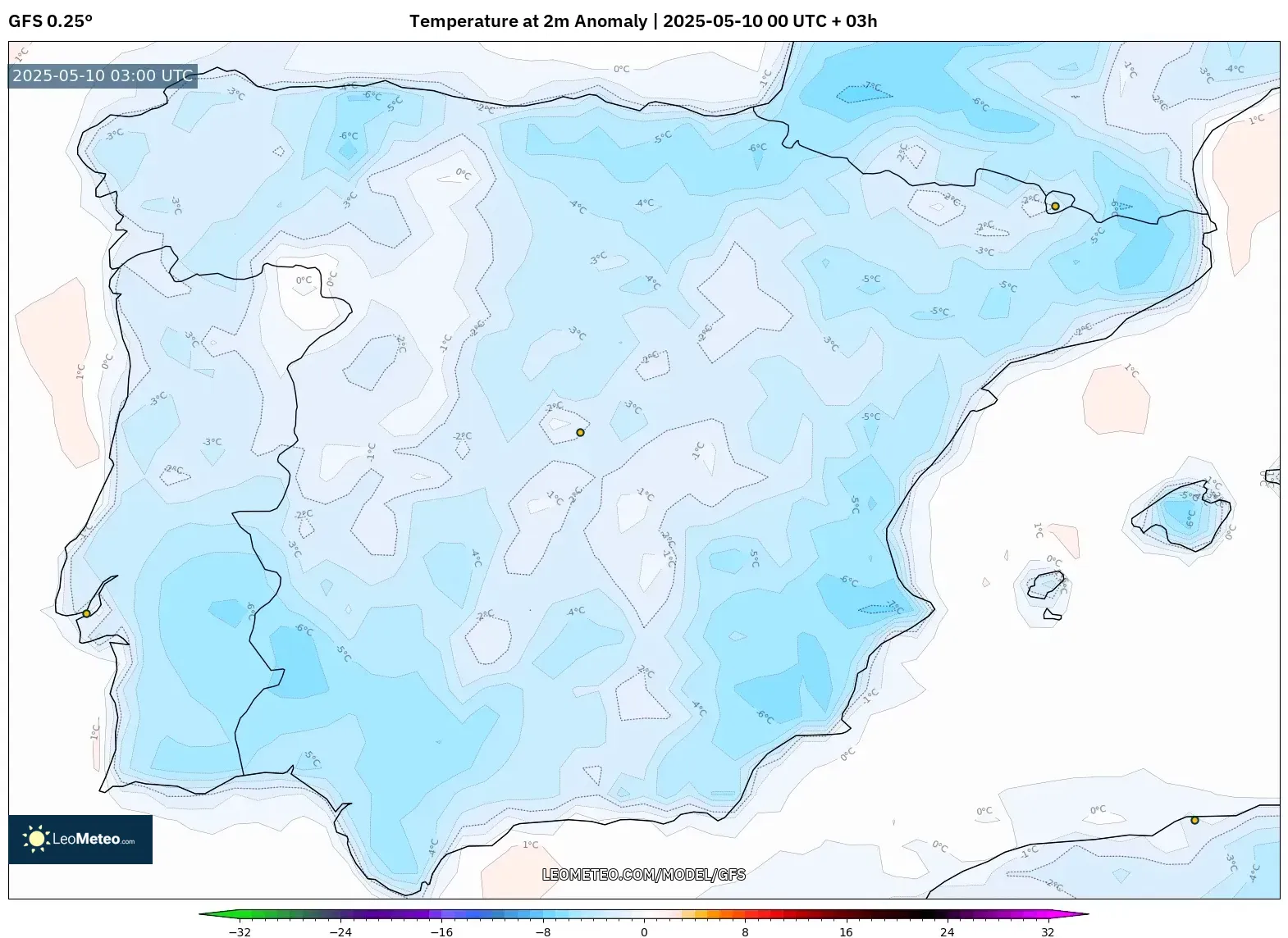 GFS - Spain, Temperature at 2m Anomaly GFS - Spain, Temperature at 2m Anomaly