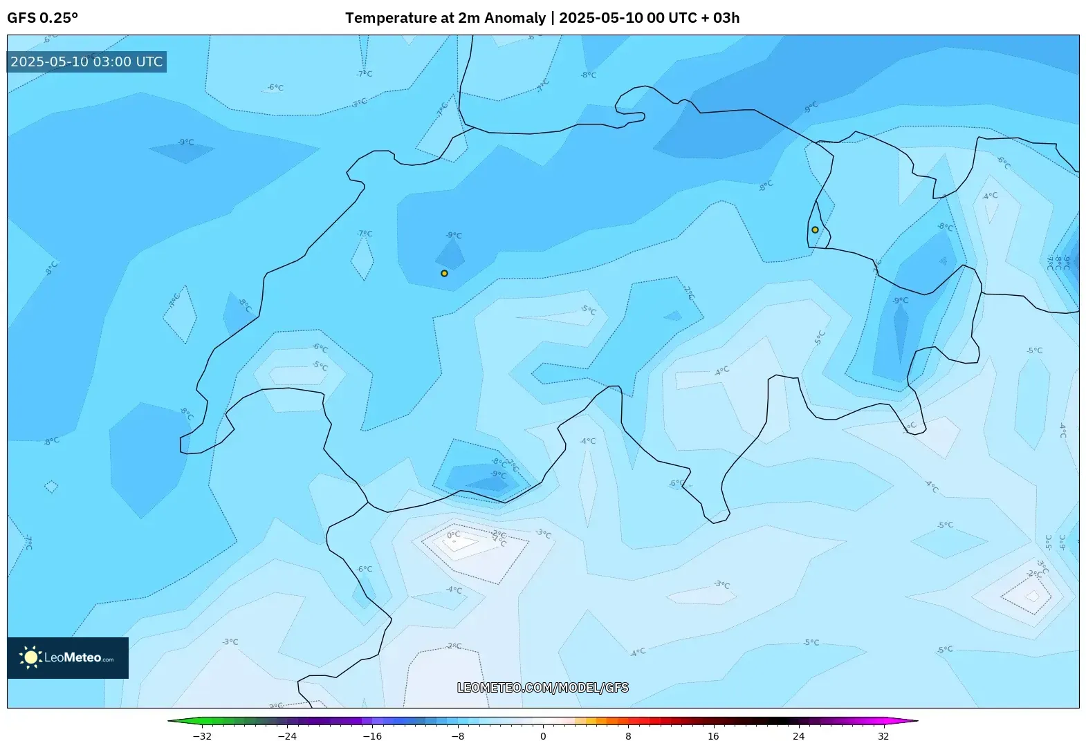 GFS - Switzerland, Temperature at 2m Anomaly GFS - Switzerland, Temperature at 2m Anomaly