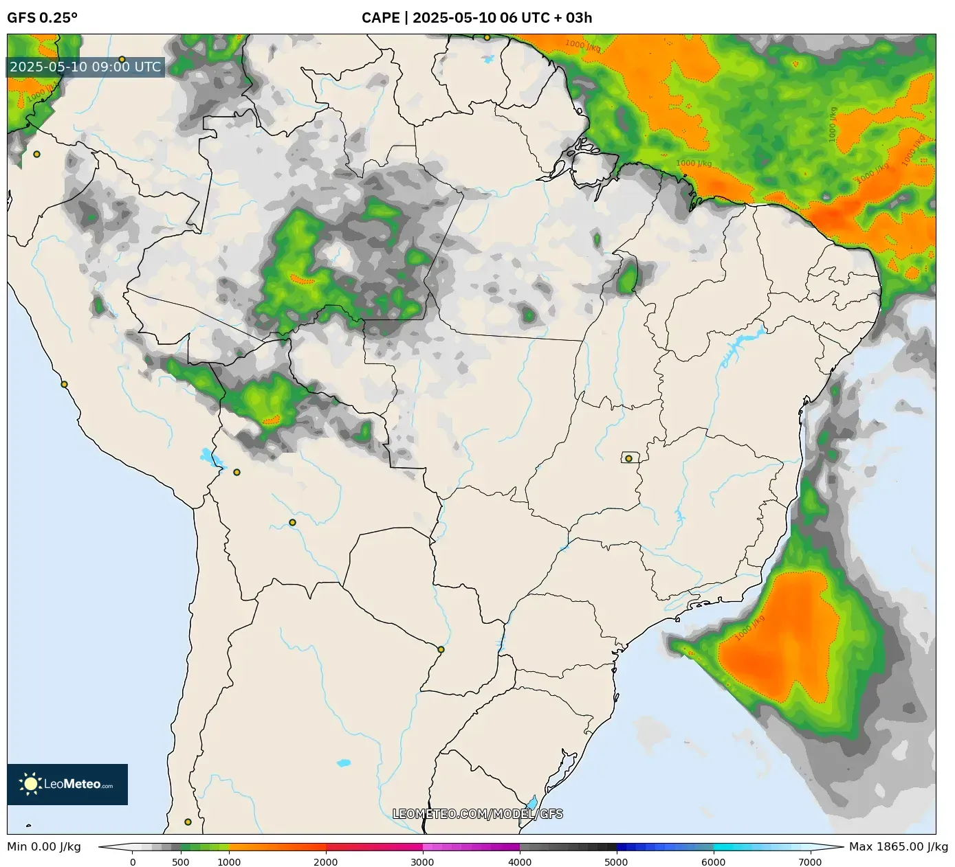 GFS - Brazil, CAPE GFS - Brazil, CAPE