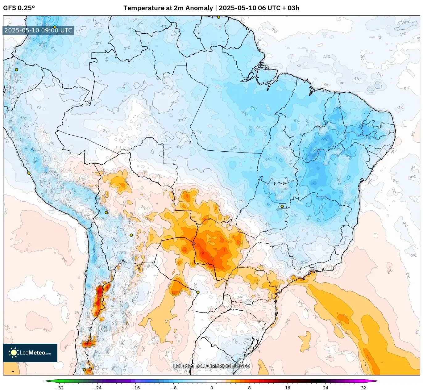 GFS - Brazil, Temperature at 2m Anomaly GFS - Brazil, Temperature at 2m Anomaly