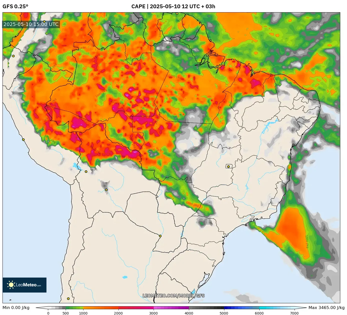 GFS - Brazil, CAPE GFS - Brazil, CAPE