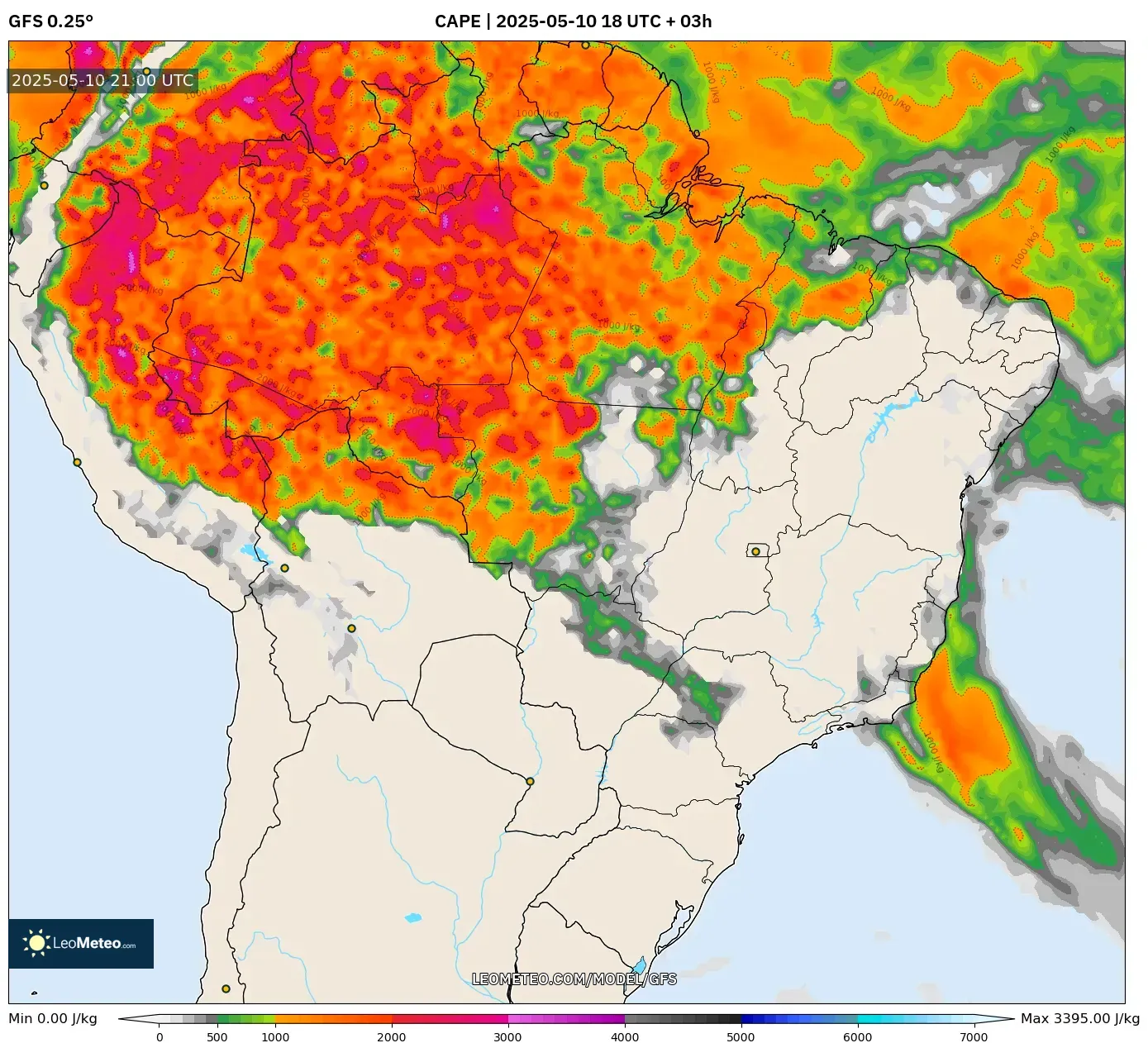 GFS - Brazil, CAPE GFS - Brazil, CAPE