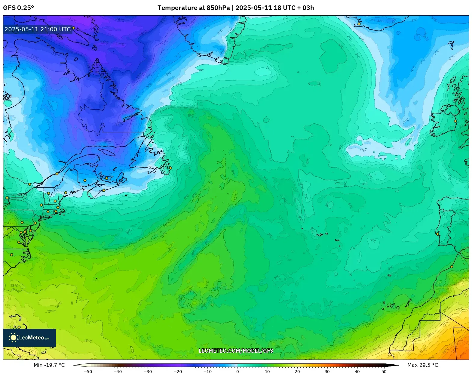 GFS - North Atlantic, Temperature at 850hPa GFS - North Atlantic, Temperature at 850hPa