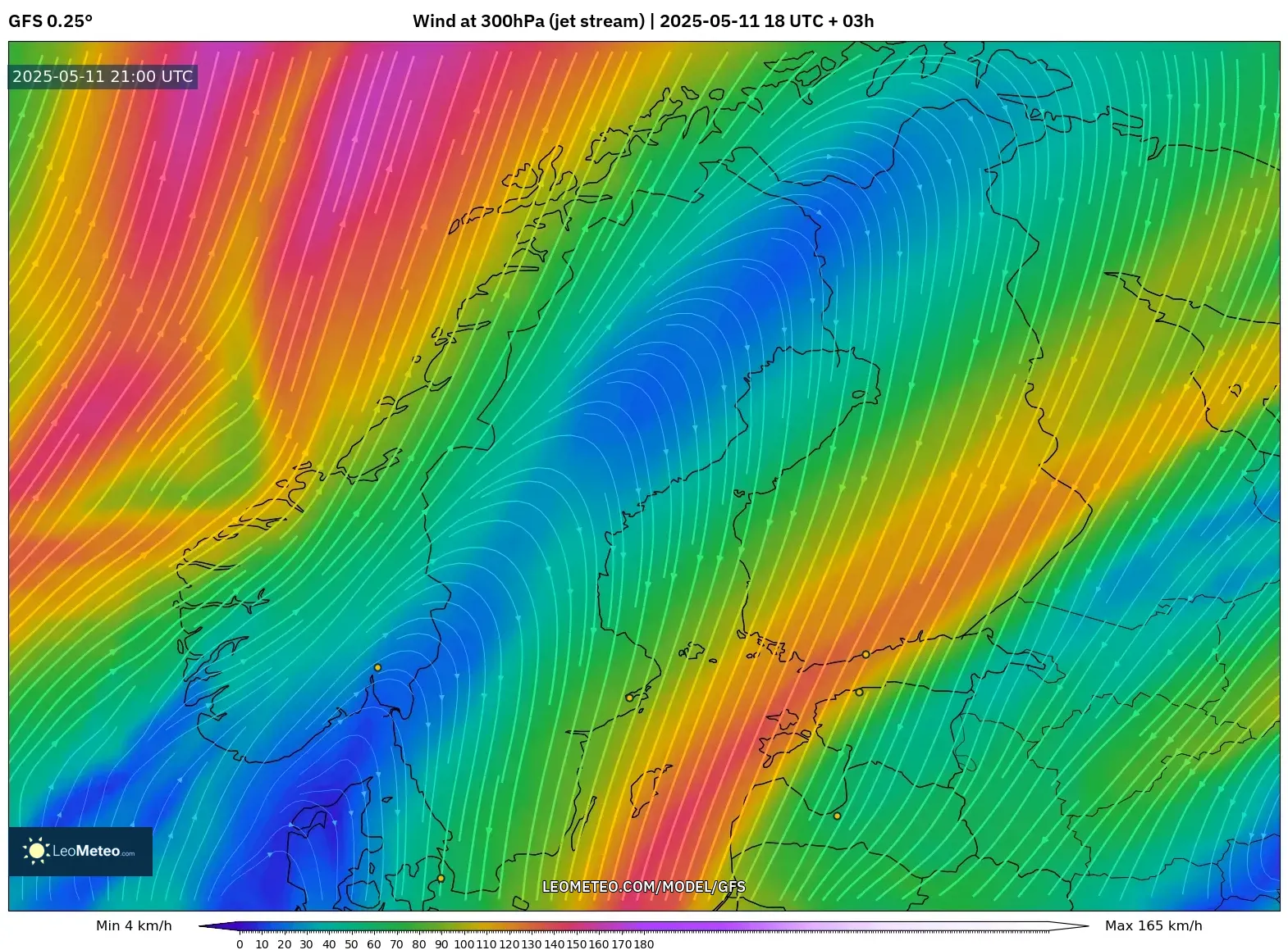 GFS - Scandinavia, Wind at 300hPa (jet stream) GFS - Scandinavia, Wind at 300hPa (jet stream)