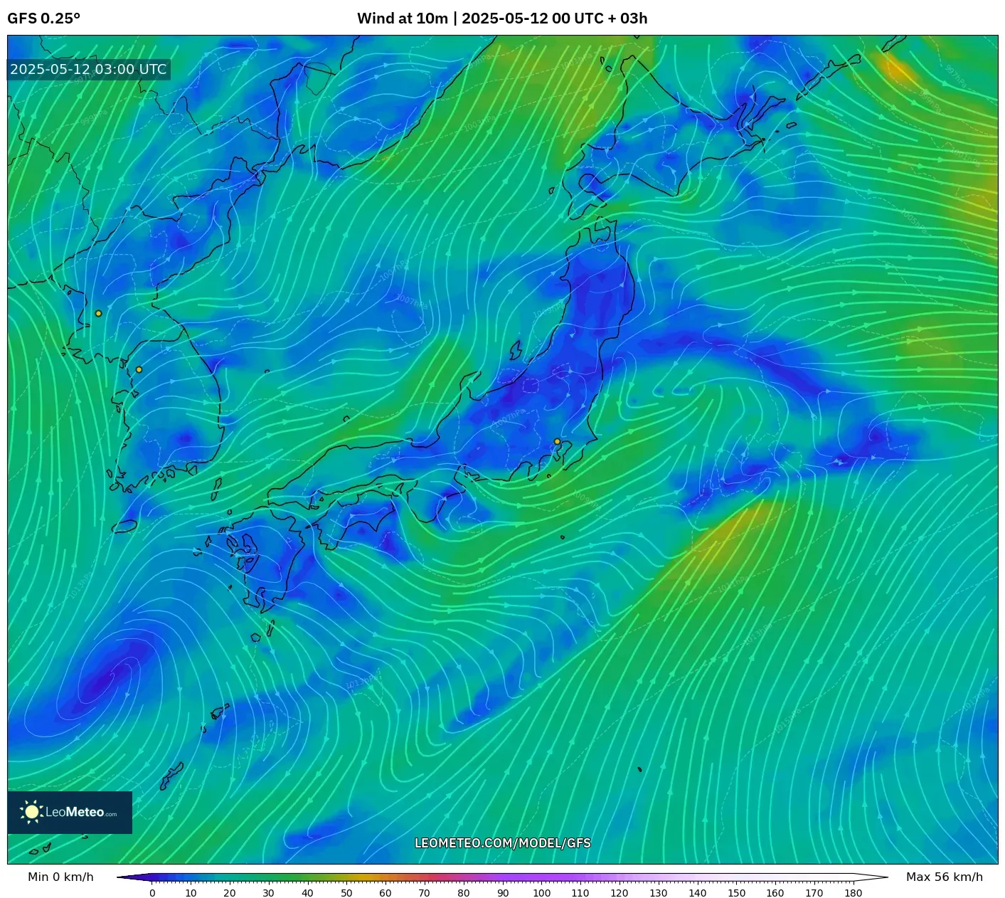 GFS - Japan, Wind at 10m GFS - Japan, Wind at 10m