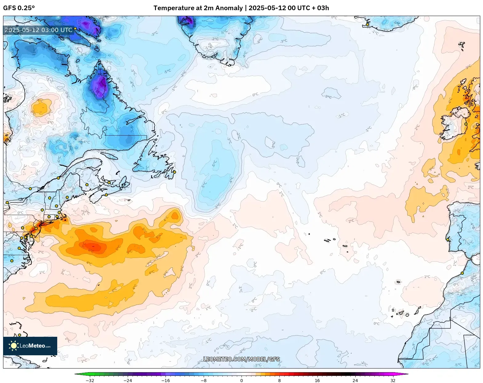 GFS - North Atlantic, Temperature at 2m Anomaly GFS - North Atlantic, Temperature at 2m Anomaly